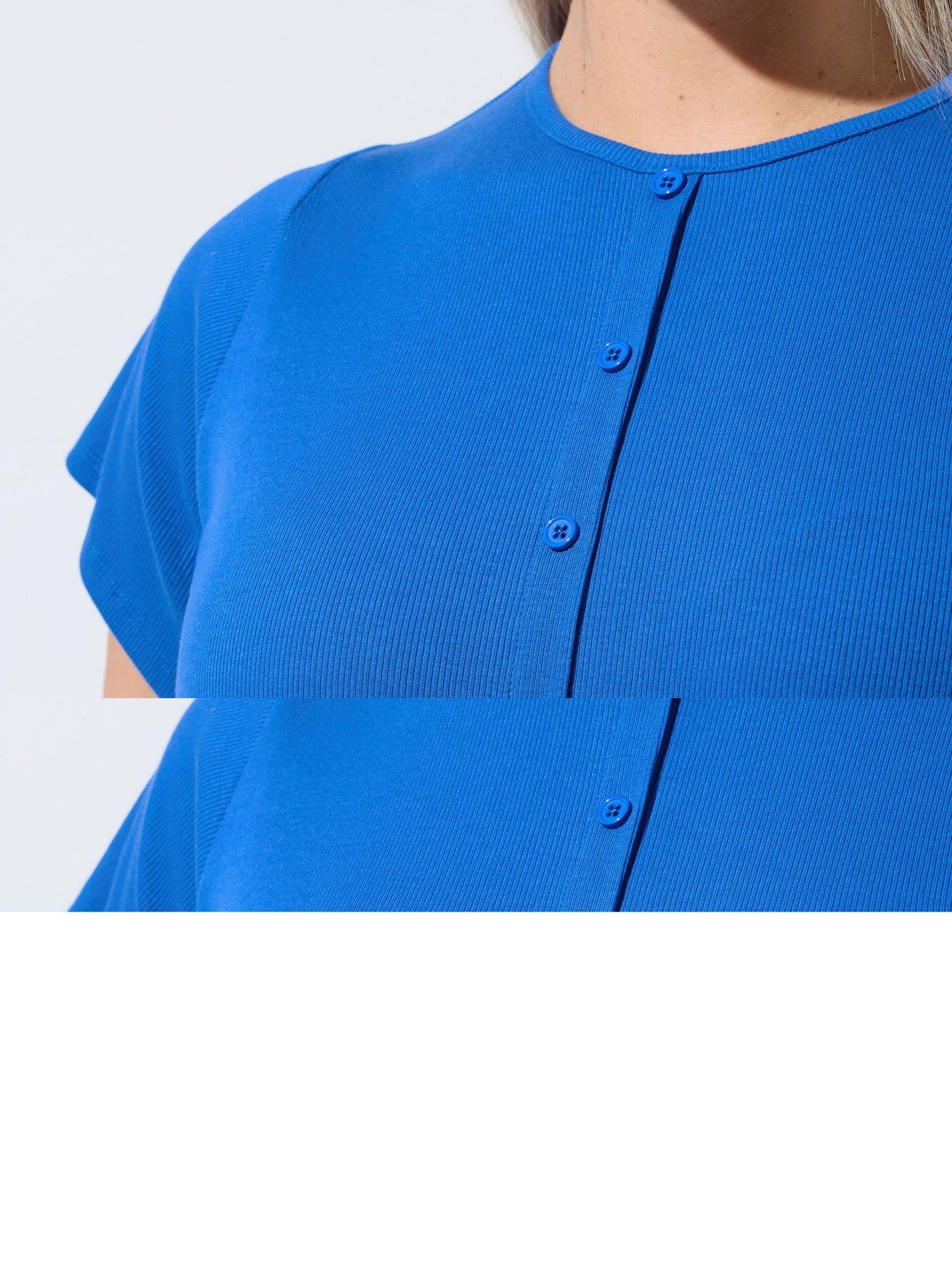 yours-curve-short-sleeve-button-ribbed-top-blueoutfit