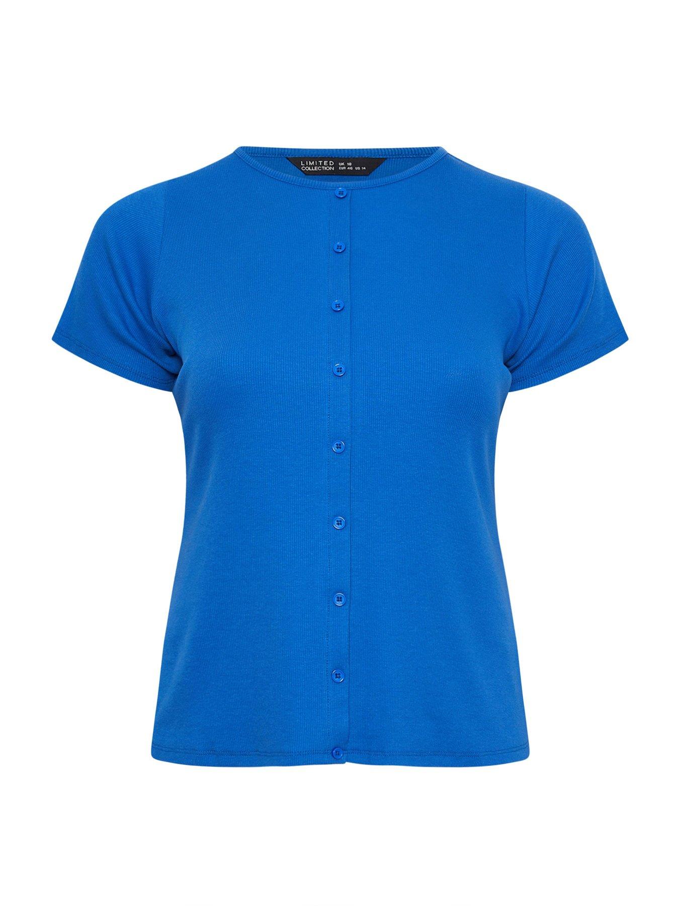 yours-curve-short-sleeve-button-ribbed-top-bluedetail