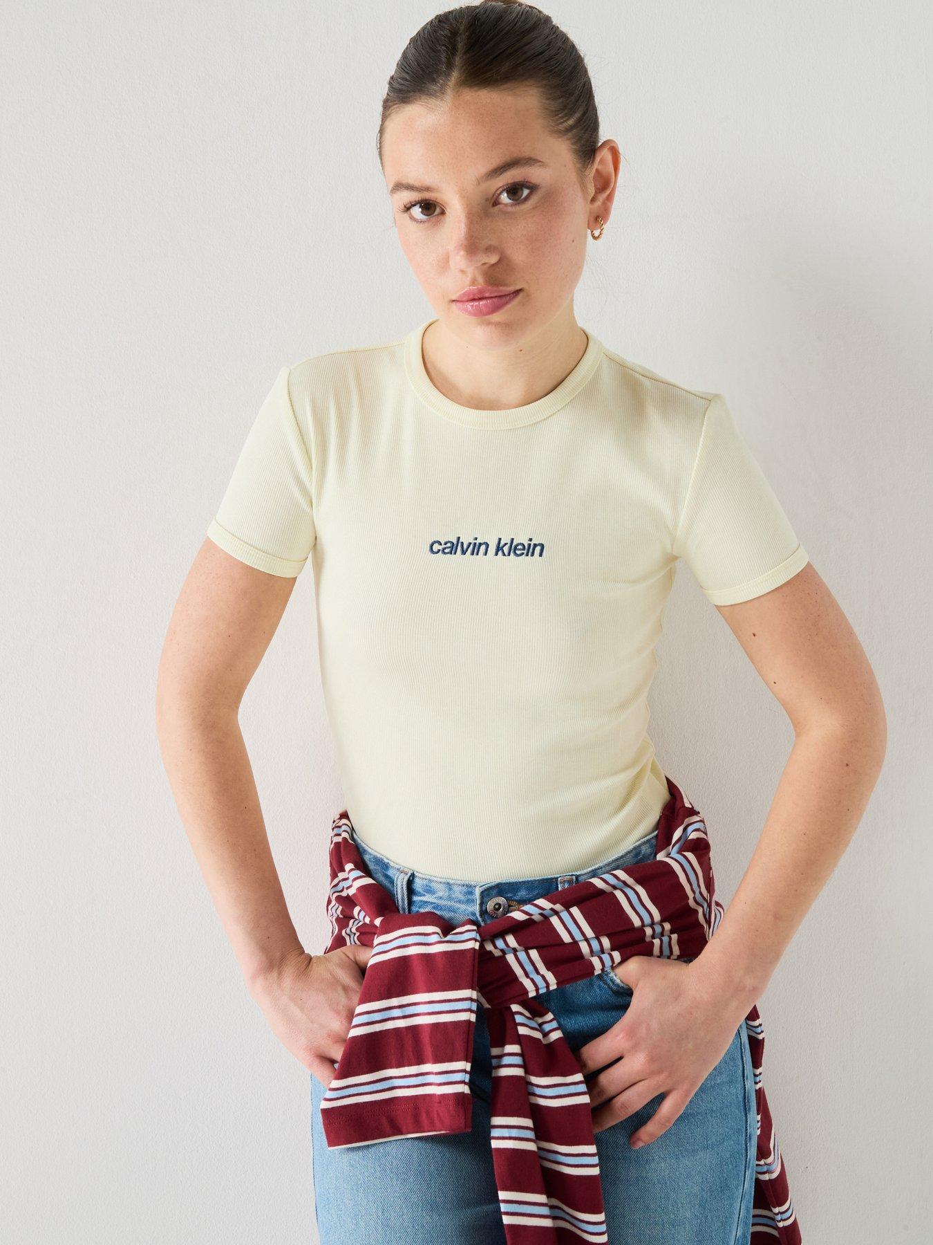 Calvin Klein Jeans Short Sleeve Contour Rib Logo Ringer T-Shirt - Green