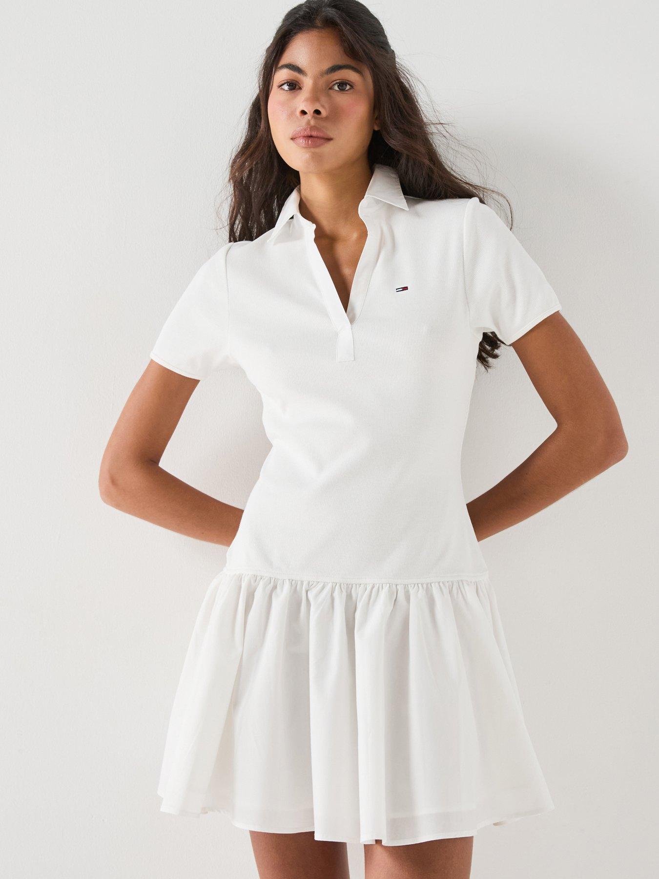Image 1 of 5 of Tommy Jeans Rib Poplin Mix Polo Dress - Cream