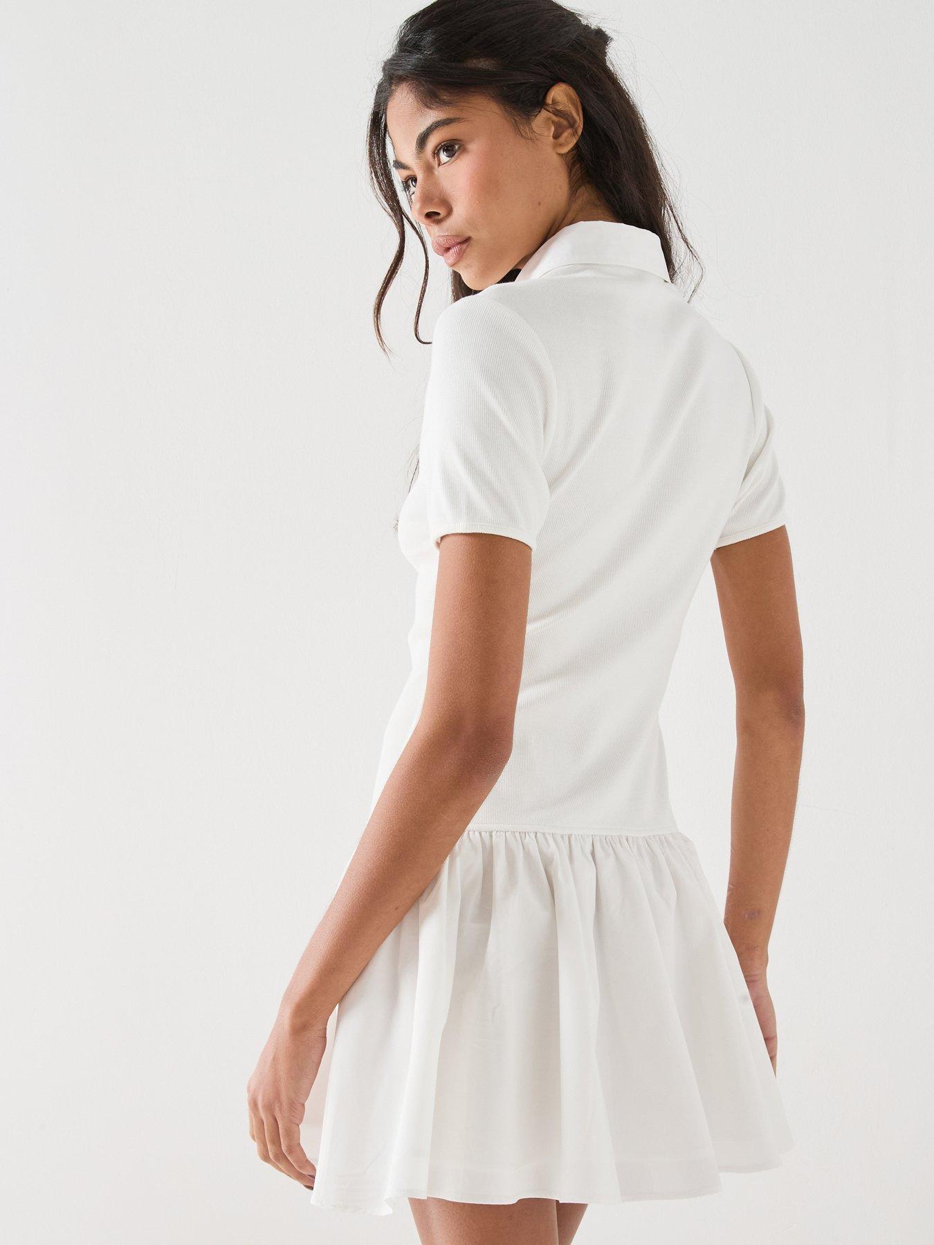 Image 2 of 5 of Tommy Jeans Rib Poplin Mix Polo Dress - Cream