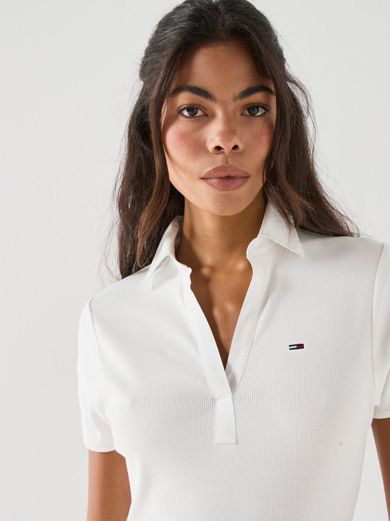Image 4 of 5 of Tommy Jeans Rib Poplin Mix Polo Dress - Cream