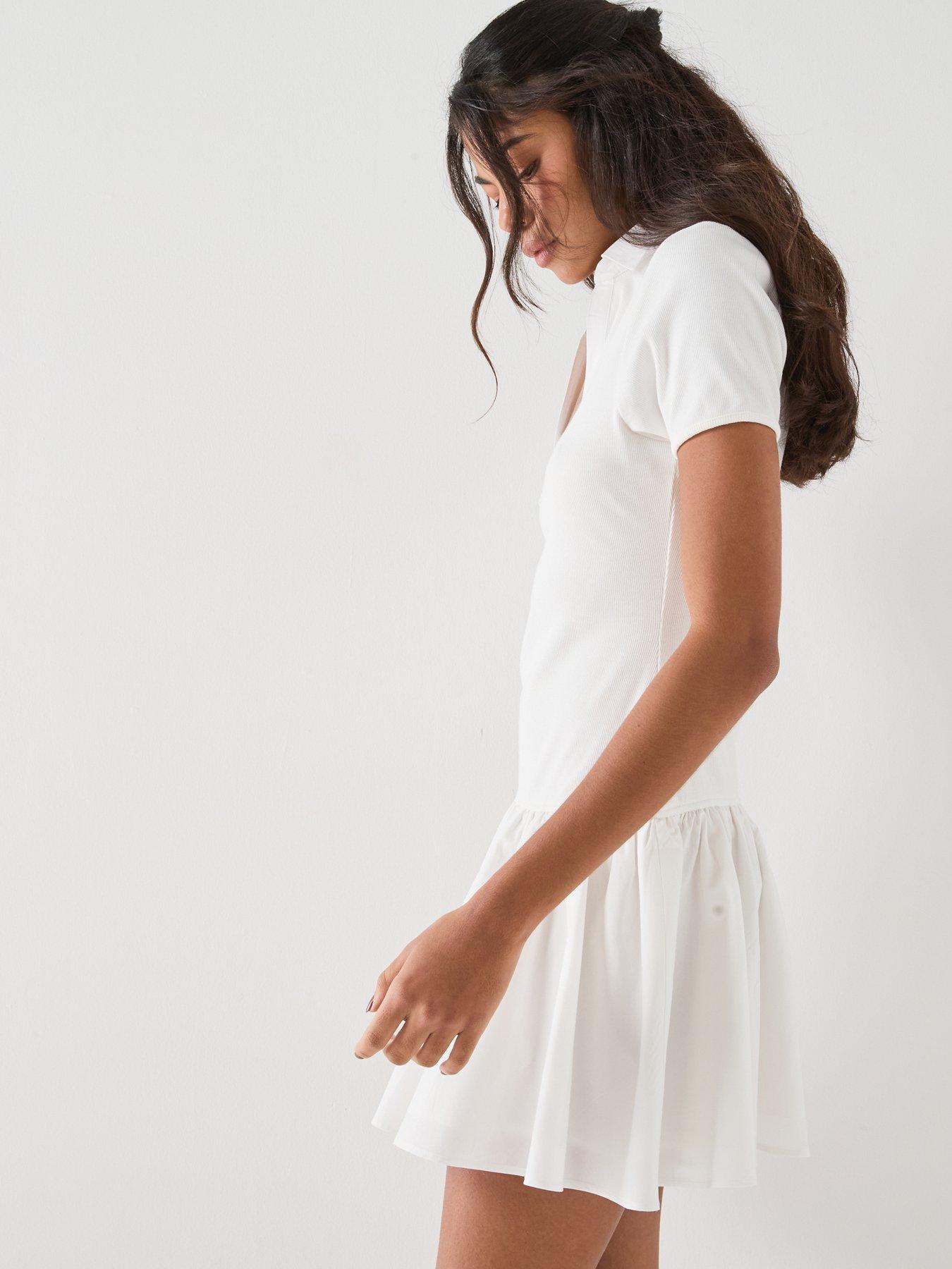Image 5 of 5 of Tommy Jeans Rib Poplin Mix Polo Dress - Cream