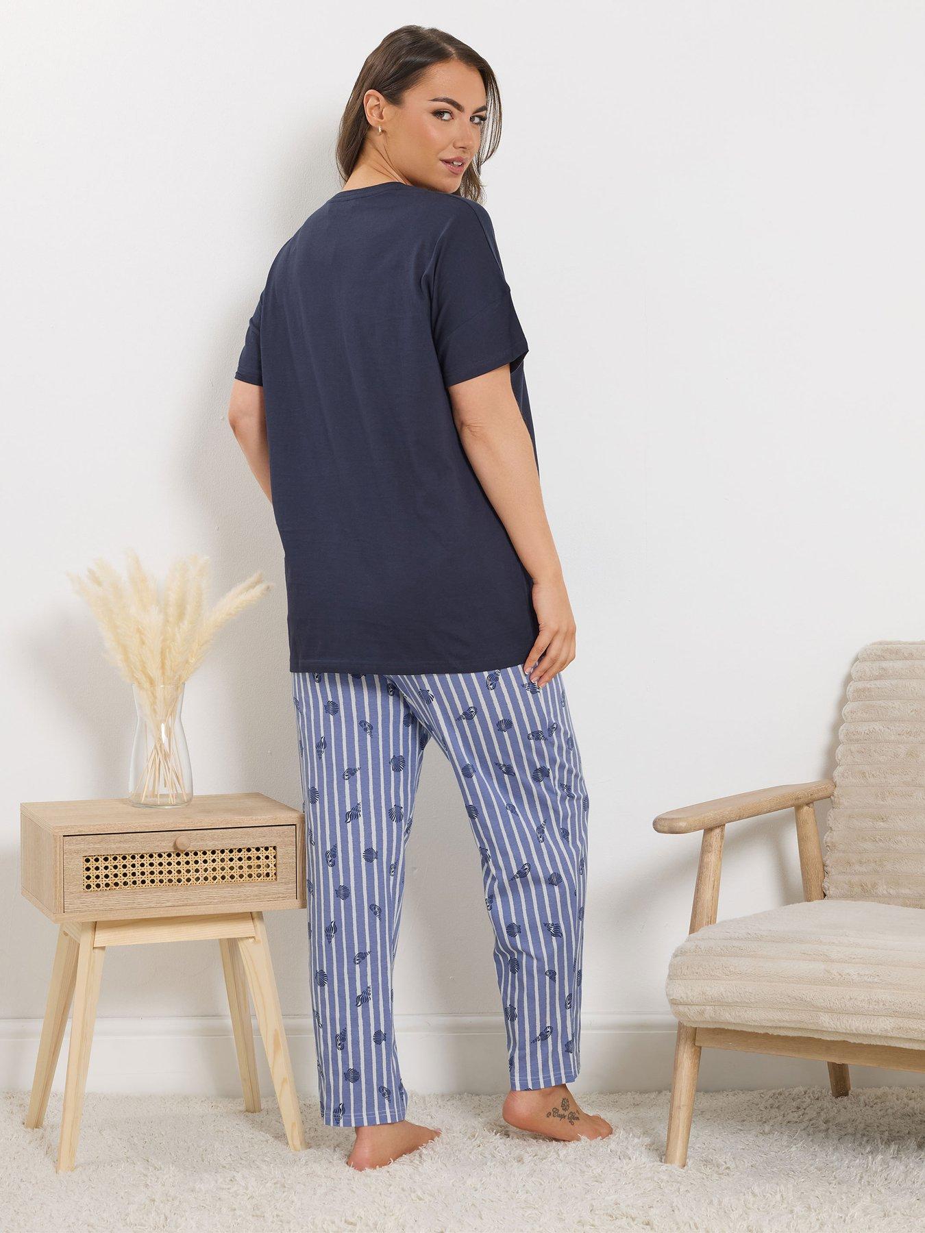 yours-curve-shell-stripe-wide-leg-pyjama-set-bluestillFront