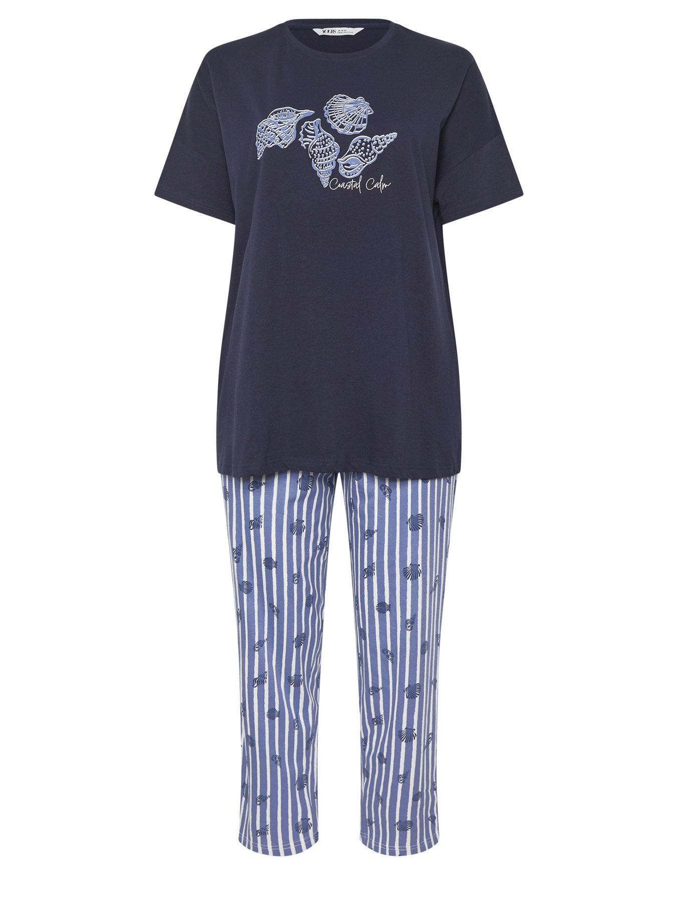 yours-curve-shell-stripe-wide-leg-pyjama-set-bluedetail