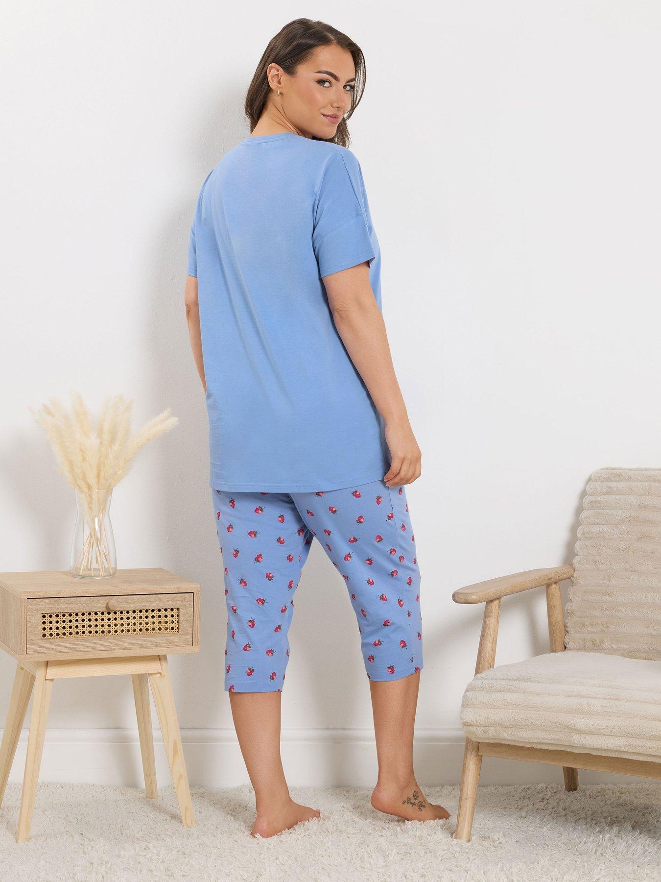 Image 2 of 5 of Yours Curve Berry Short Sleeve Crop Pyjama Set - Blue