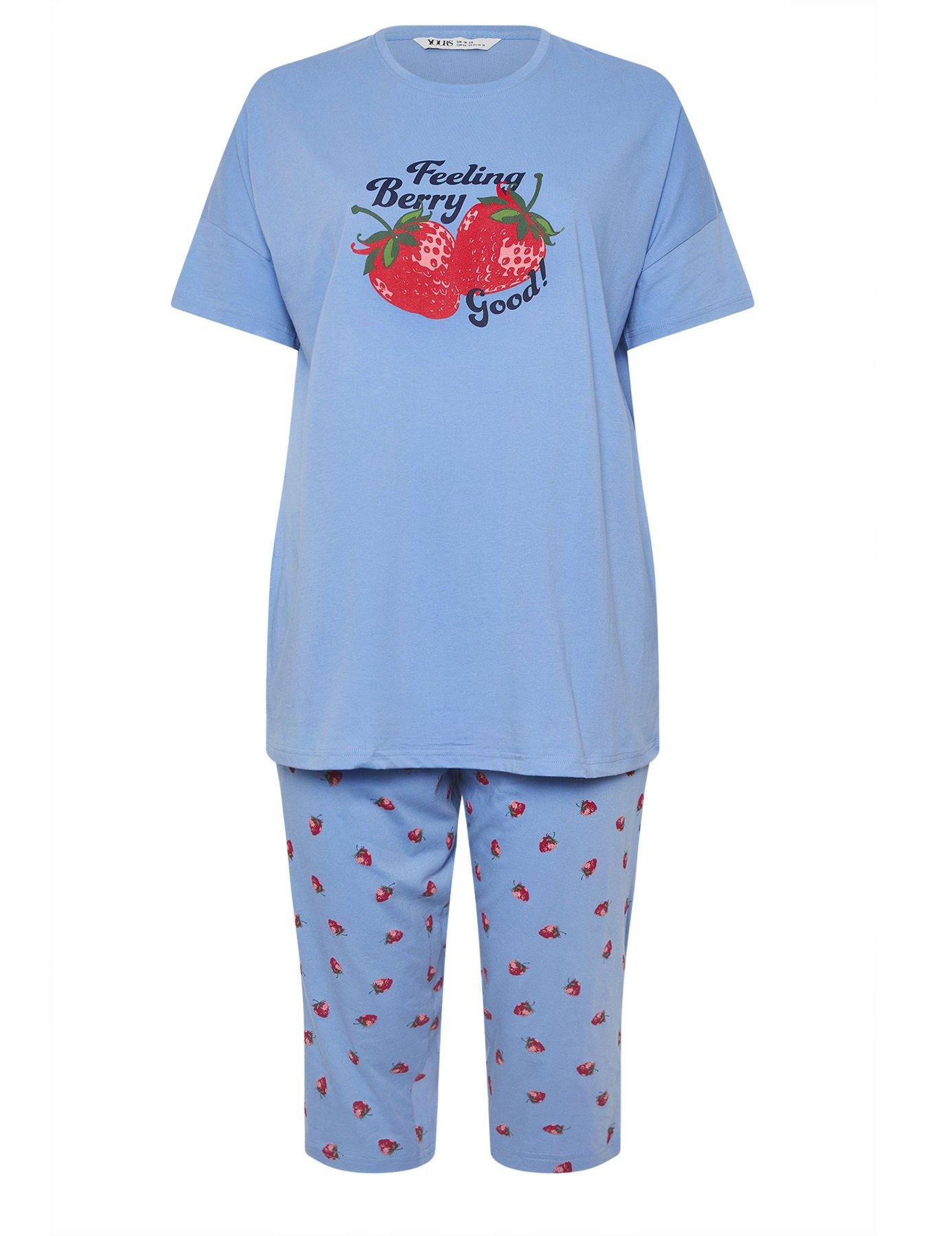 Image 5 of 5 of Yours Curve Berry Short Sleeve Crop Pyjama Set - Blue