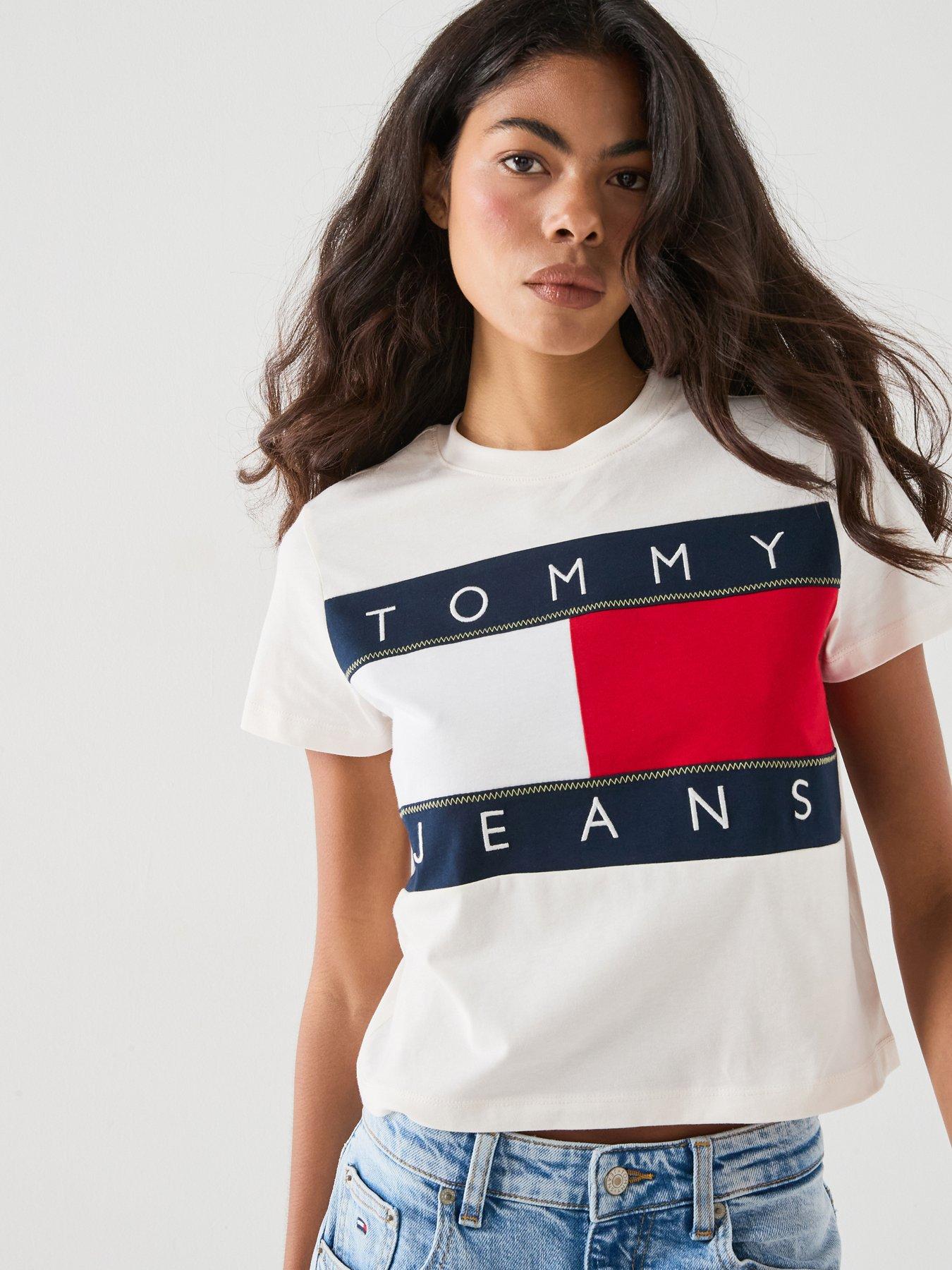 Image 1 of 6 of Tommy Jeans Tommy Flag T-shirt - White