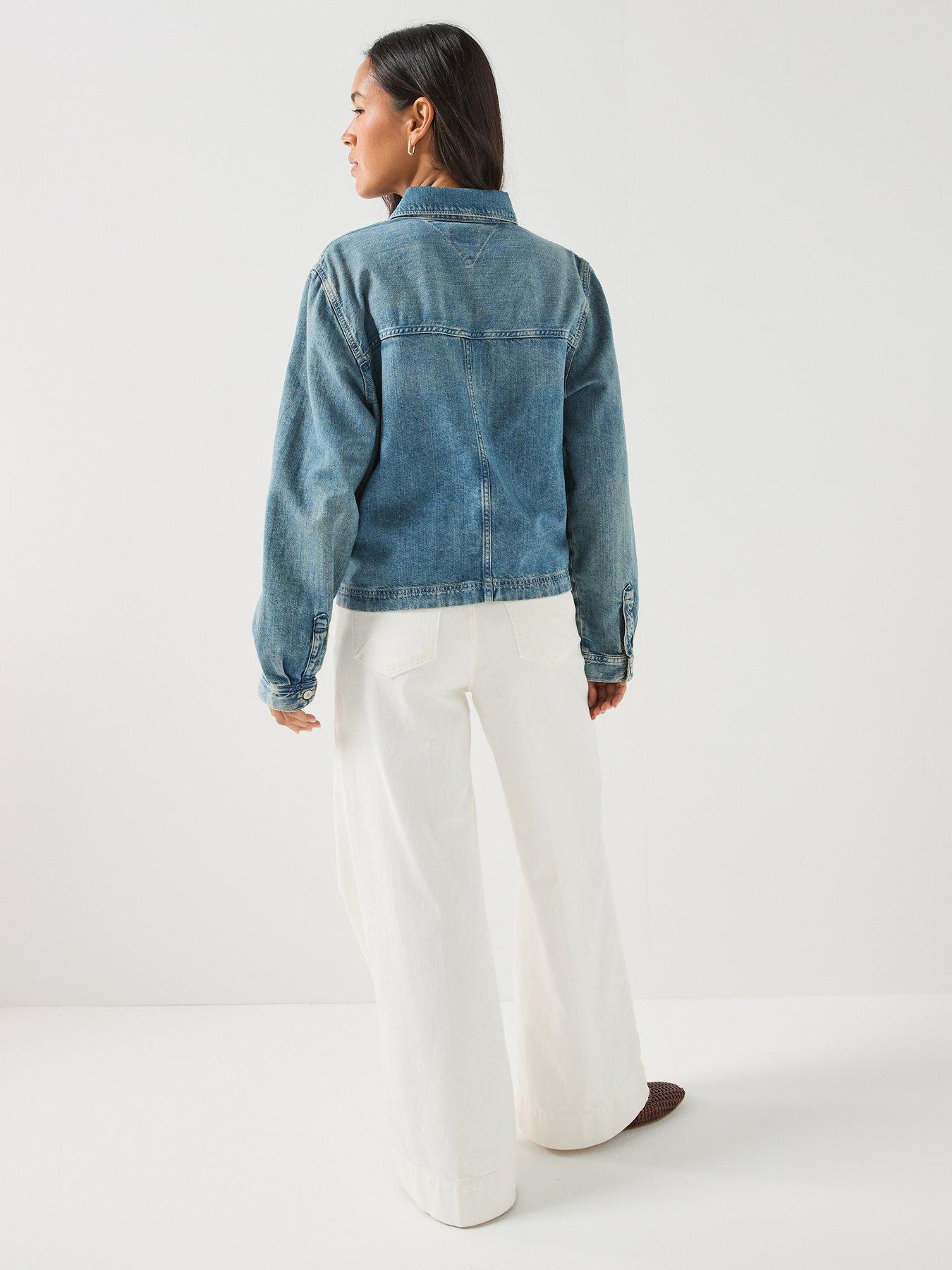Image 2 of 6 of Tommy Jeans Drawstring Hem Relaxed Linen Denim Jacket - Denim Medium