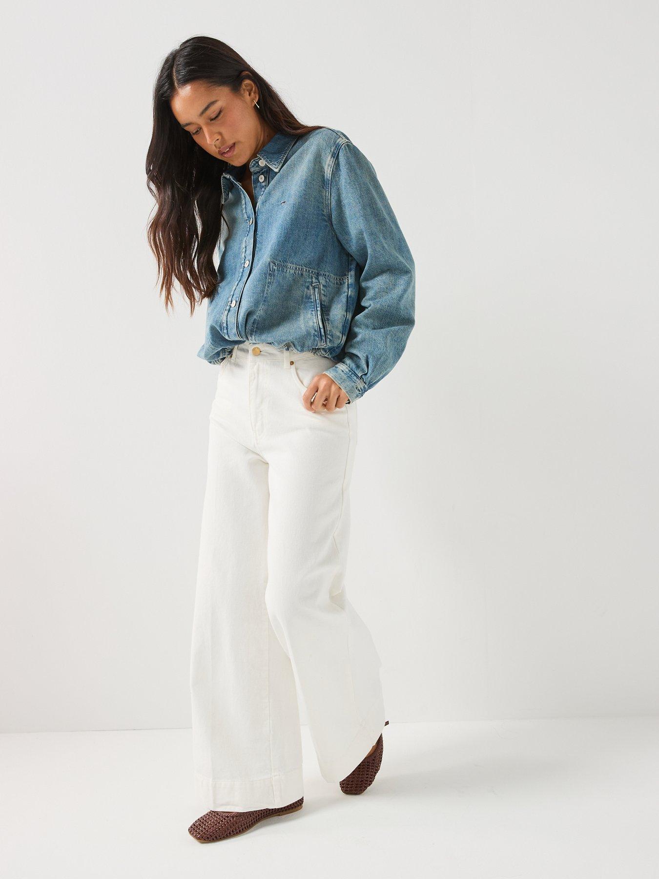Image 3 of 6 of Tommy Jeans Drawstring Hem Relaxed Linen Denim Jacket - Denim Medium