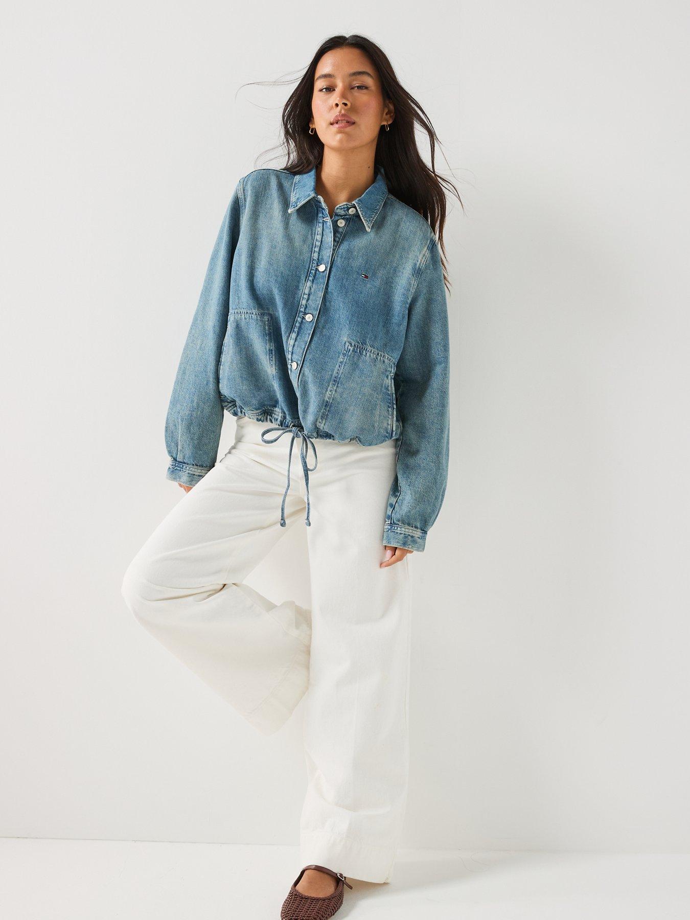 Image 6 of 6 of Tommy Jeans Drawstring Hem Relaxed Linen Denim Jacket - Denim Medium