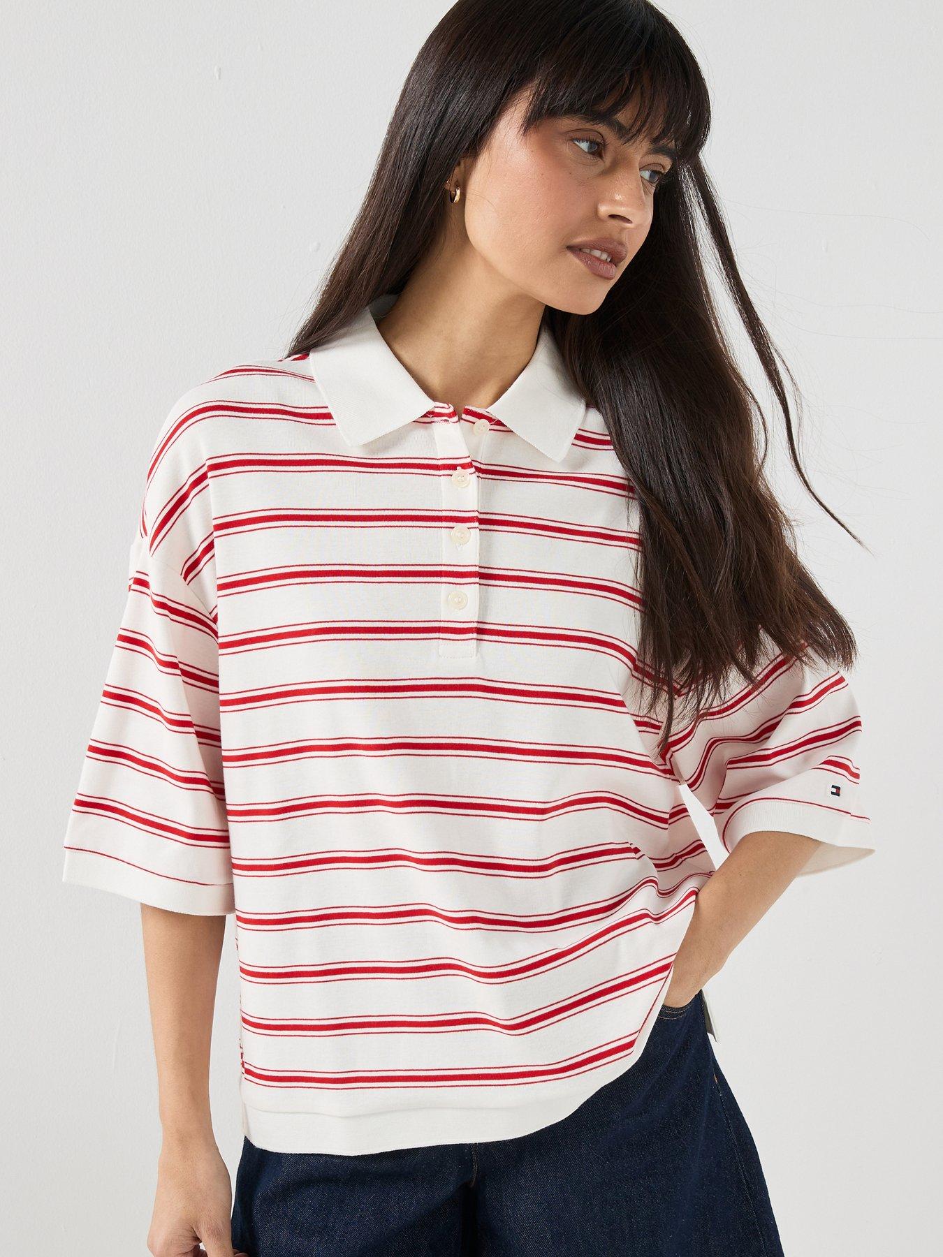 Tommy Hilfiger Multistp Oversized Short Sleeve Polo Top - Cream