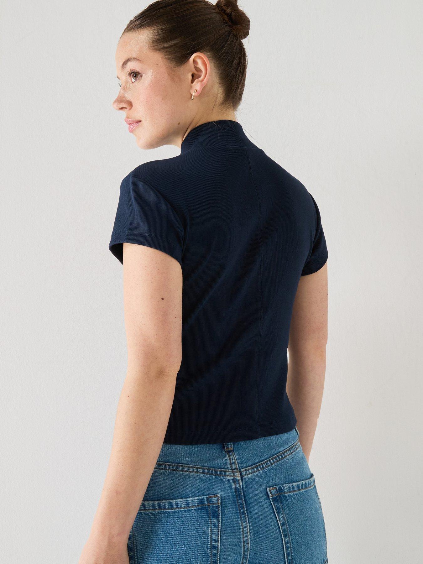Image 2 of 5 of Calvin Klein Jeans Short Sleeve Baby Rib Zip Top - Navy