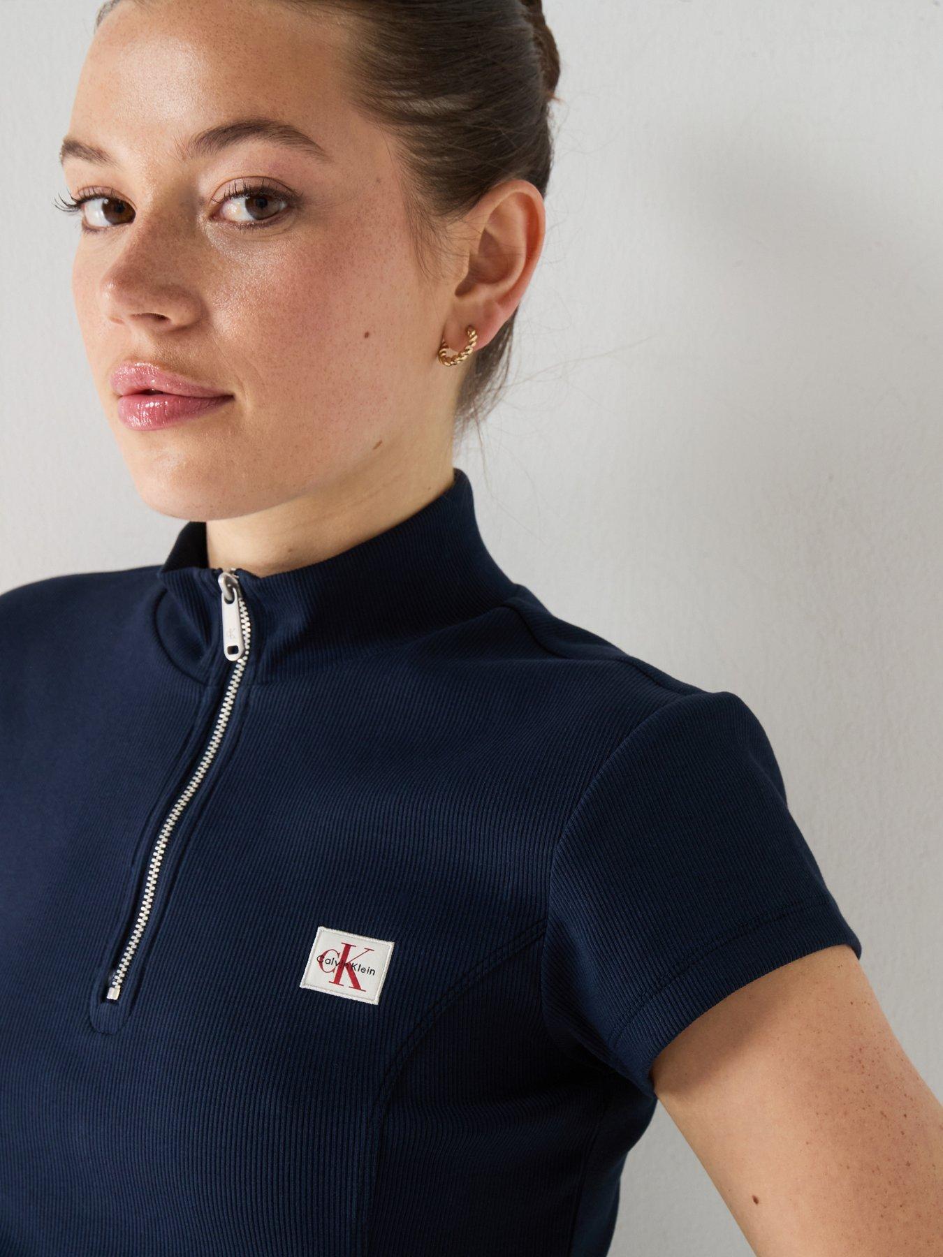 Image 4 of 5 of Calvin Klein Jeans Short Sleeve Baby Rib Zip Top - Navy