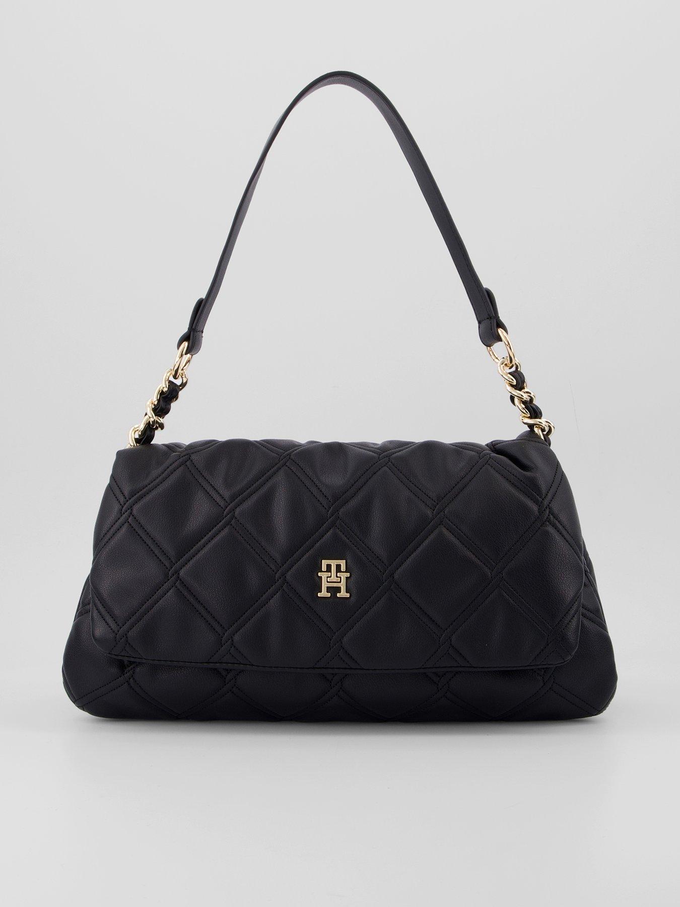 Image 1 of 6 of Tommy Hilfiger Quilted Monogram Shoulder Bag - Black