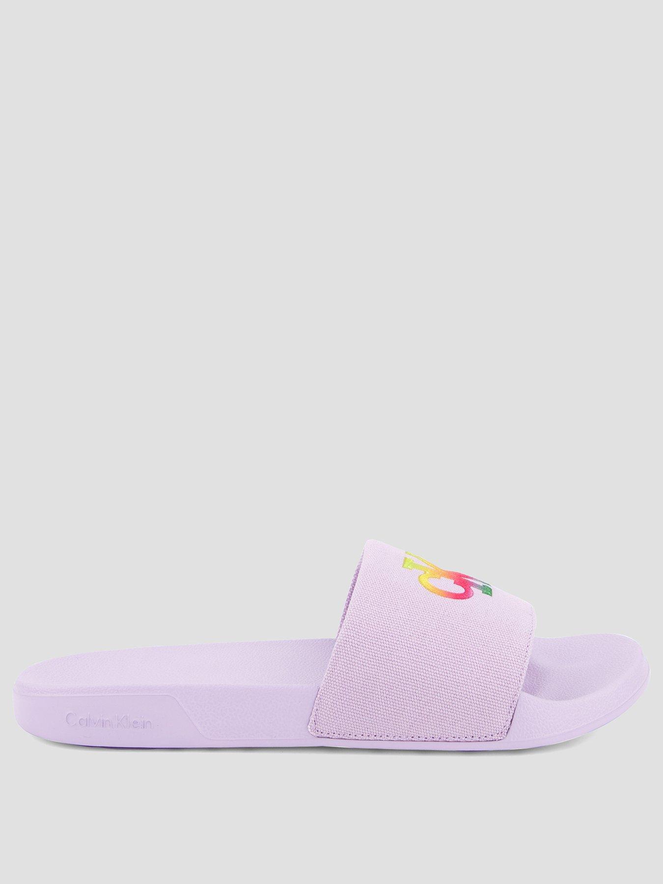 Image 2 of 7 of Calvin Klein Ombre Logo Canvas Strap Sliders - Purple