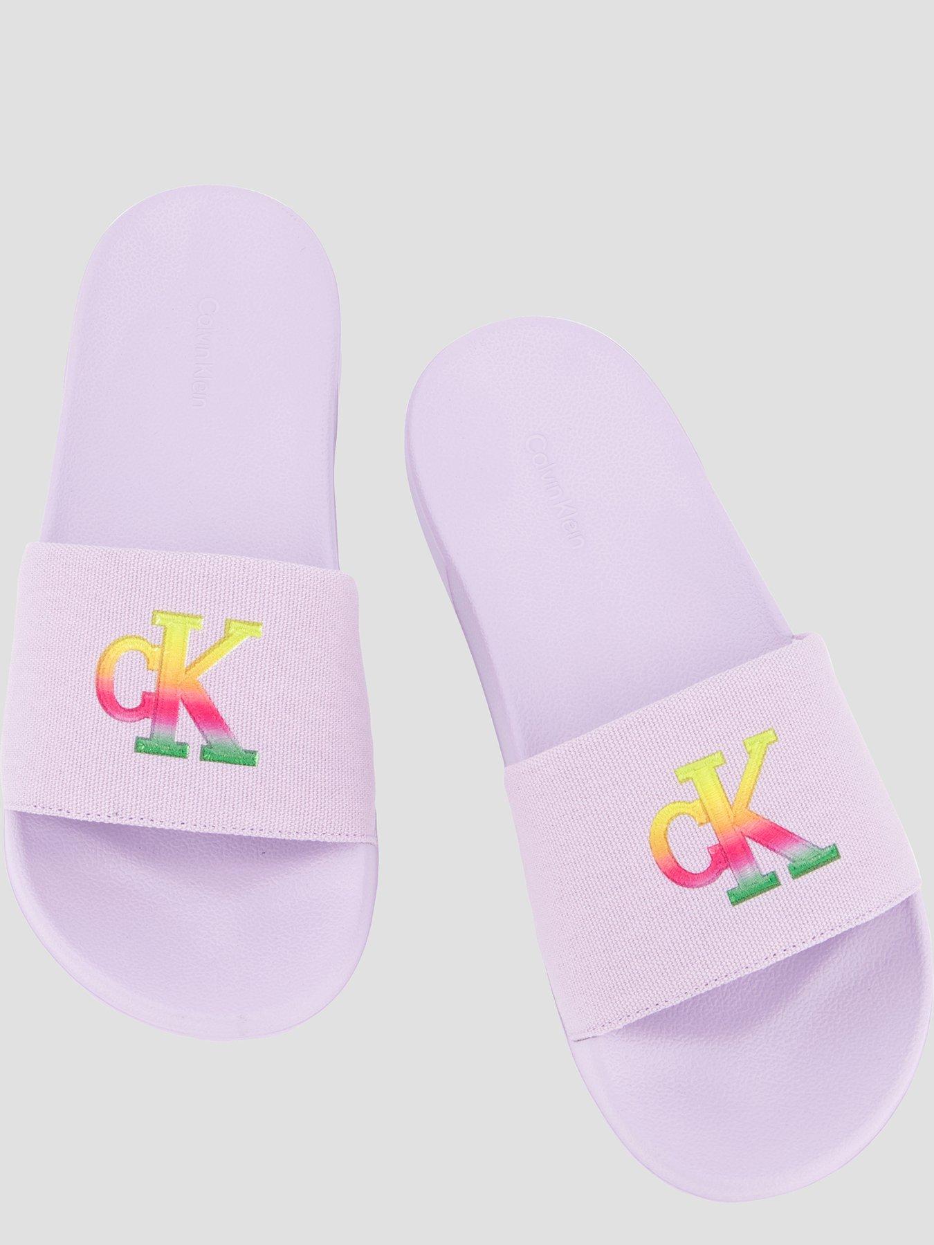 Image 3 of 7 of Calvin Klein Ombre Logo Canvas Strap Sliders - Purple