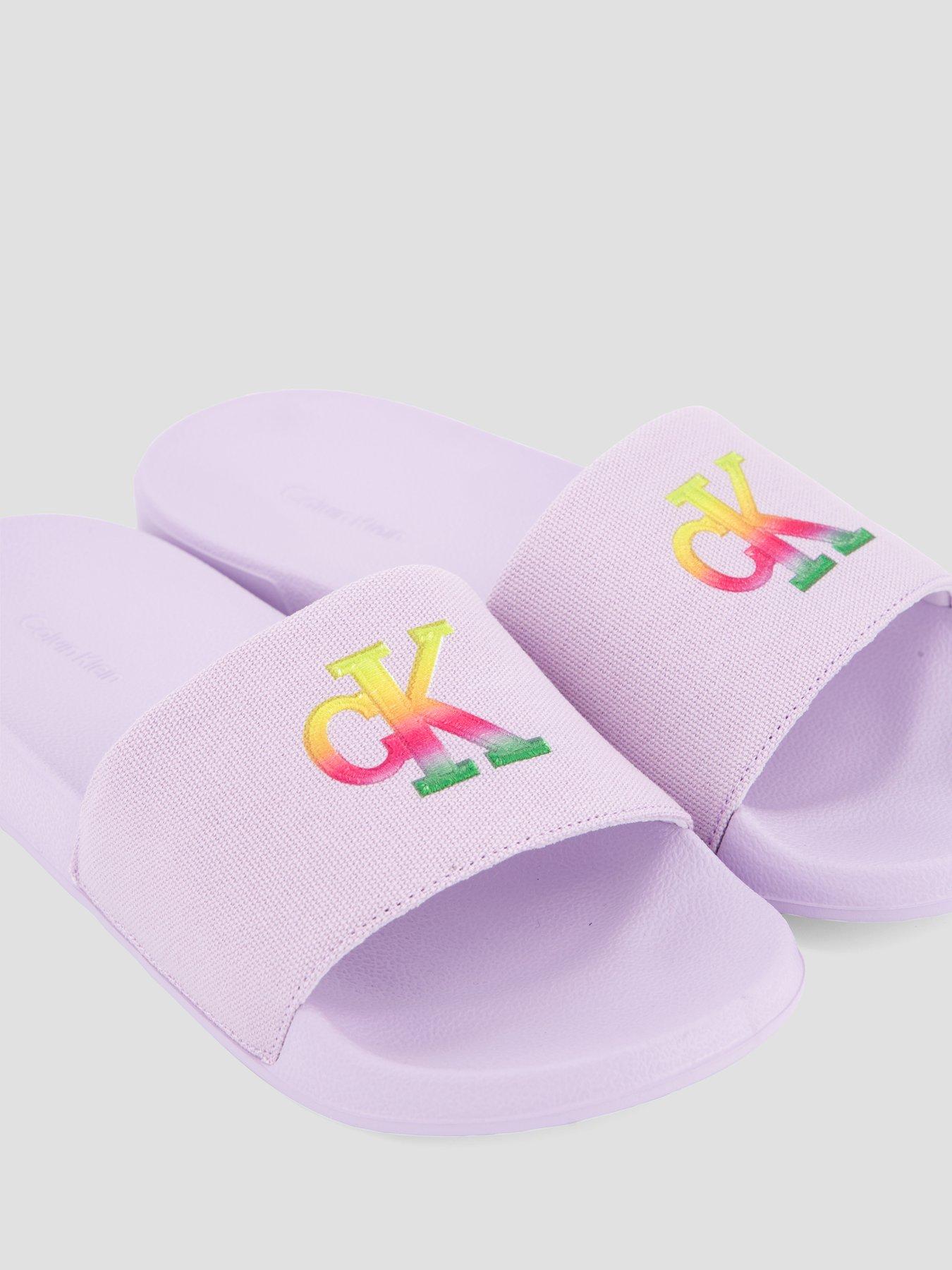 Image 5 of 7 of Calvin Klein Ombre Logo Canvas Strap Sliders - Purple