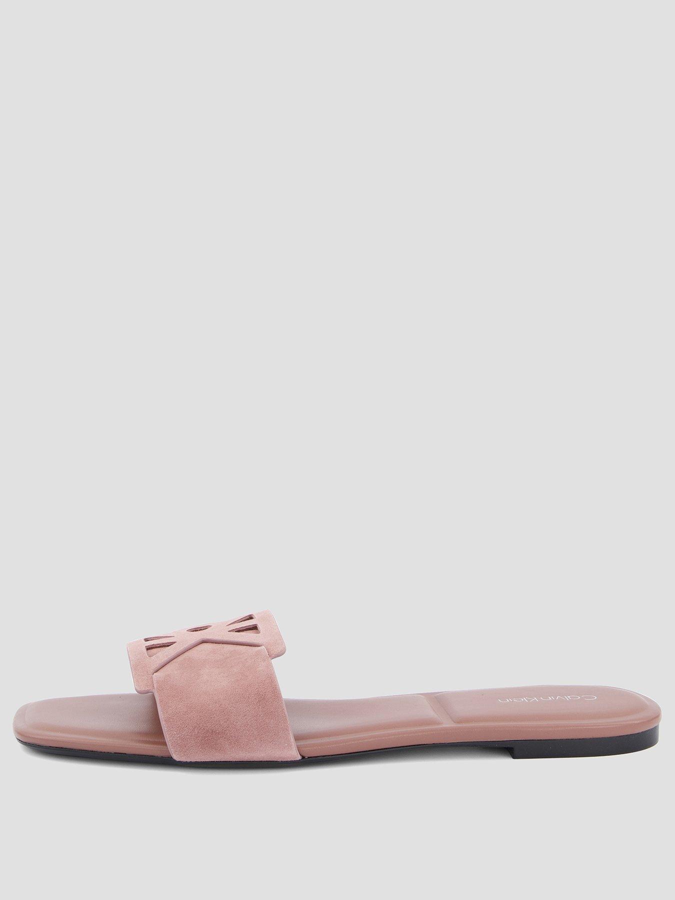 Image 2 of 7 of Calvin Klein Square Flat Sndl Embl Suede Sandals - Brown