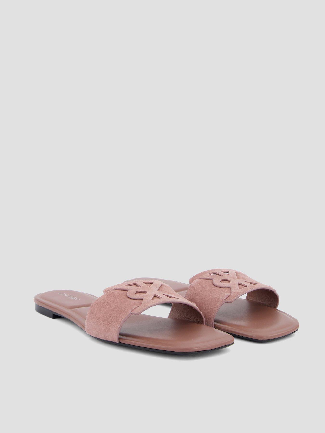 Image 6 of 7 of Calvin Klein Square Flat Sndl Embl Suede Sandals - Brown