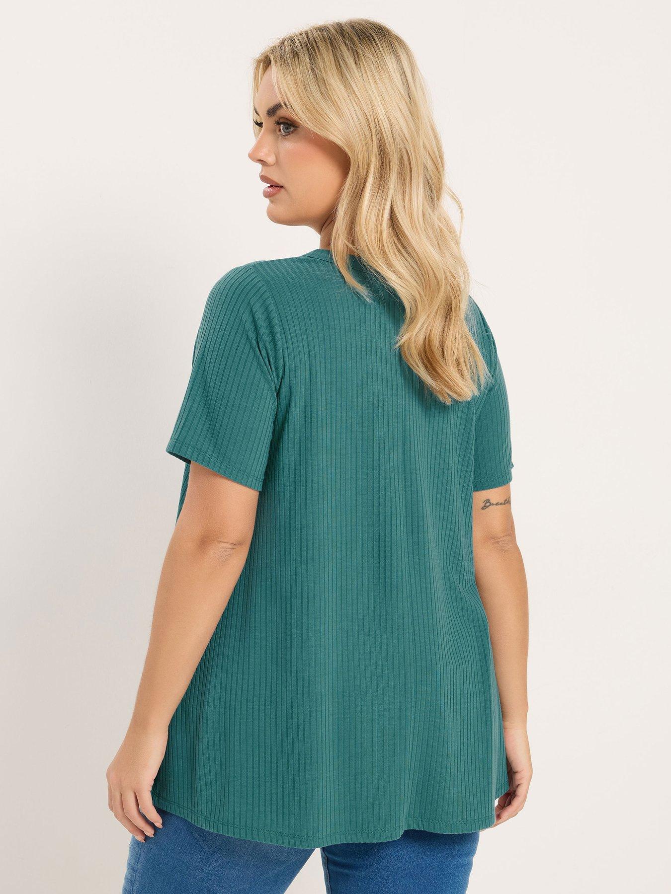 Image 2 of 5 of Yours Curve Short Sleeve Henley T-Shirt - Blue