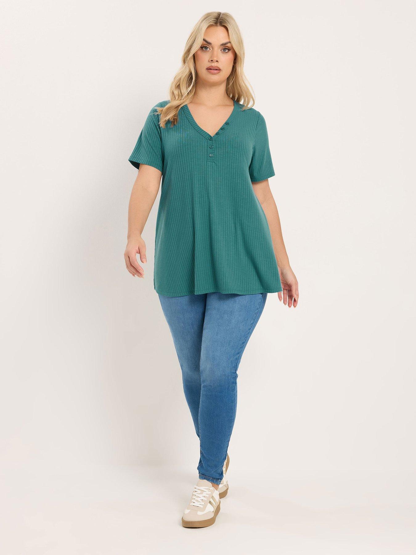 Image 3 of 5 of Yours Curve Short Sleeve Henley T-Shirt - Blue