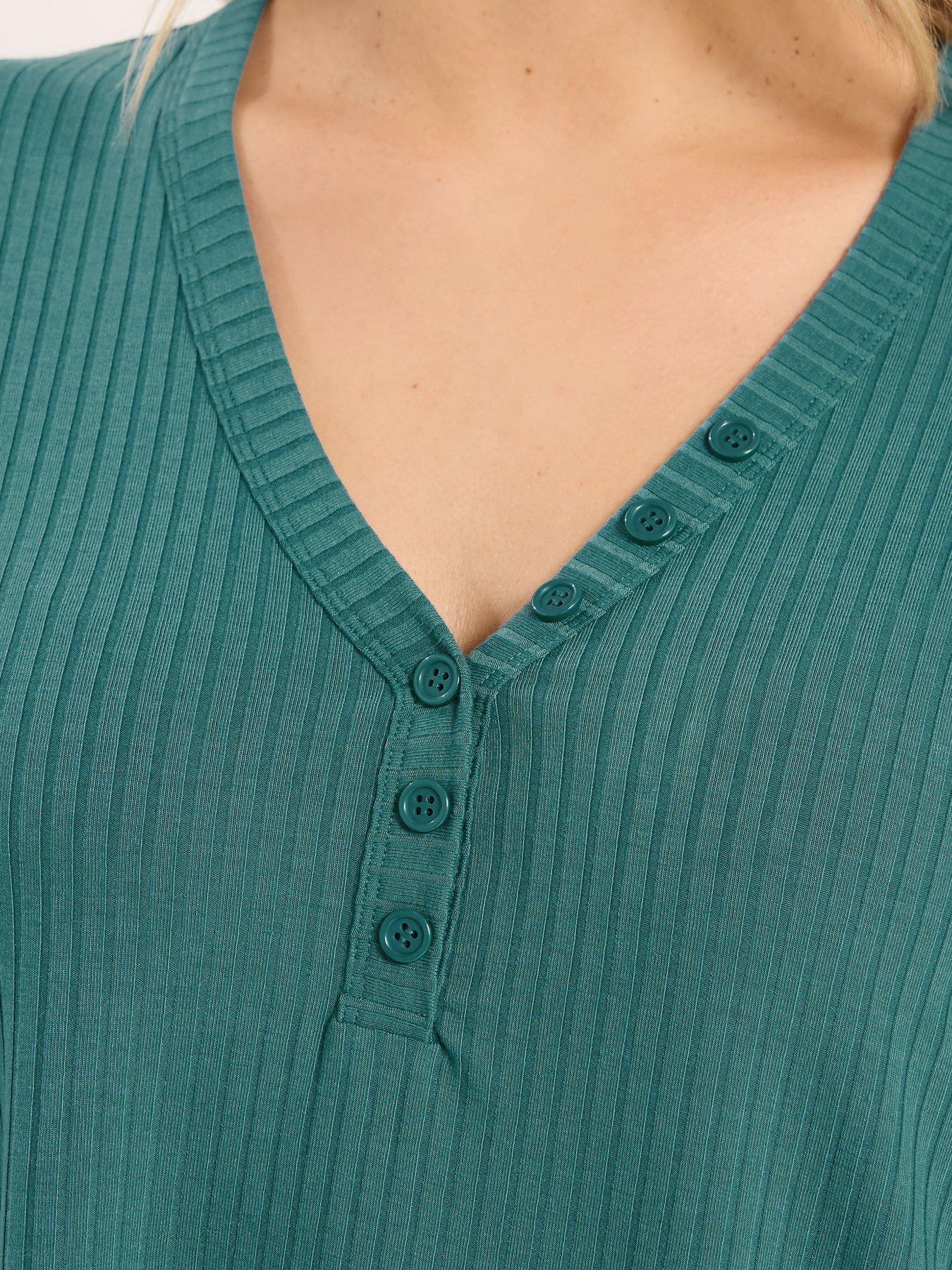 Image 4 of 5 of Yours Curve Short Sleeve Henley T-Shirt - Blue