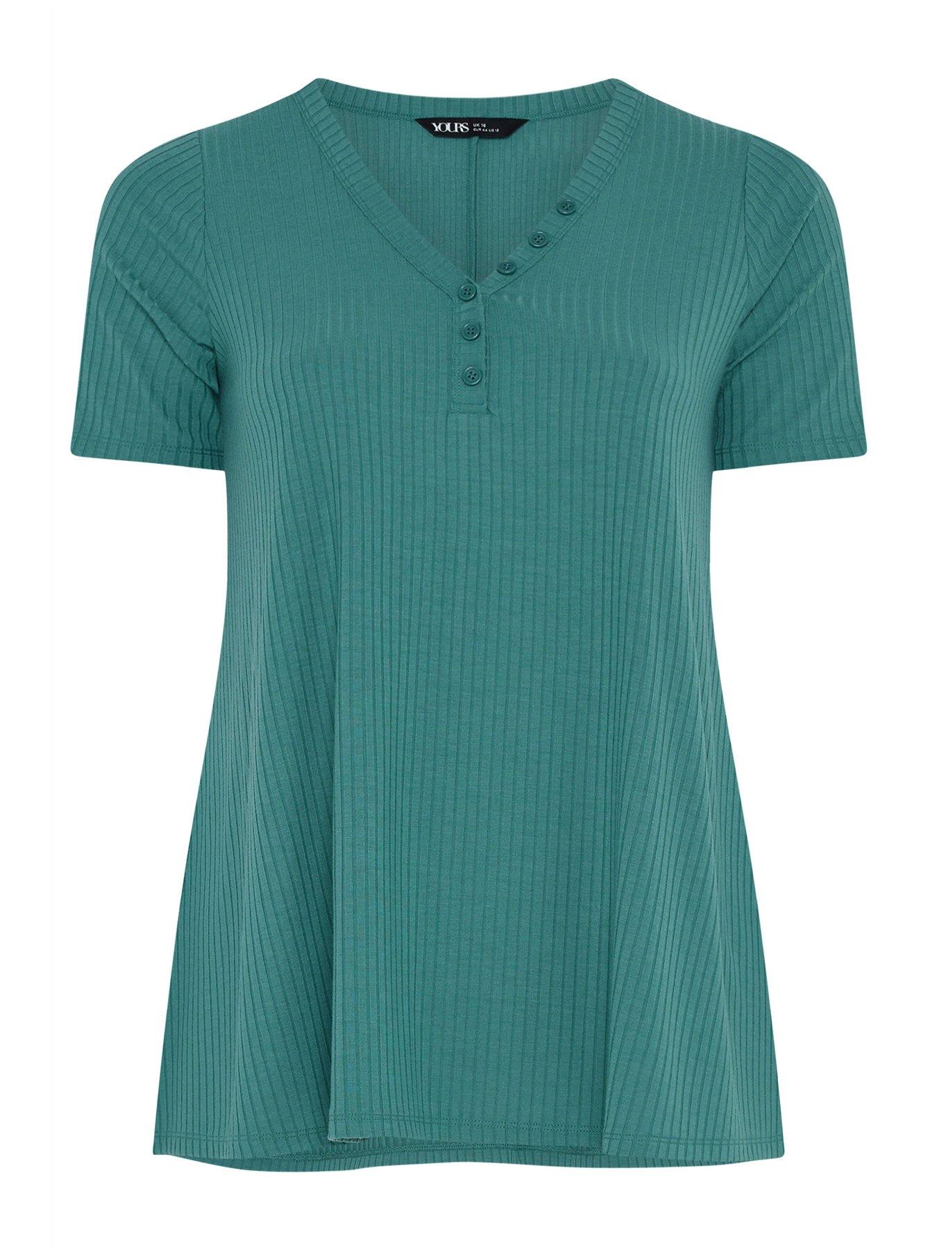 Image 5 of 5 of Yours Curve Short Sleeve Henley T-Shirt - Blue