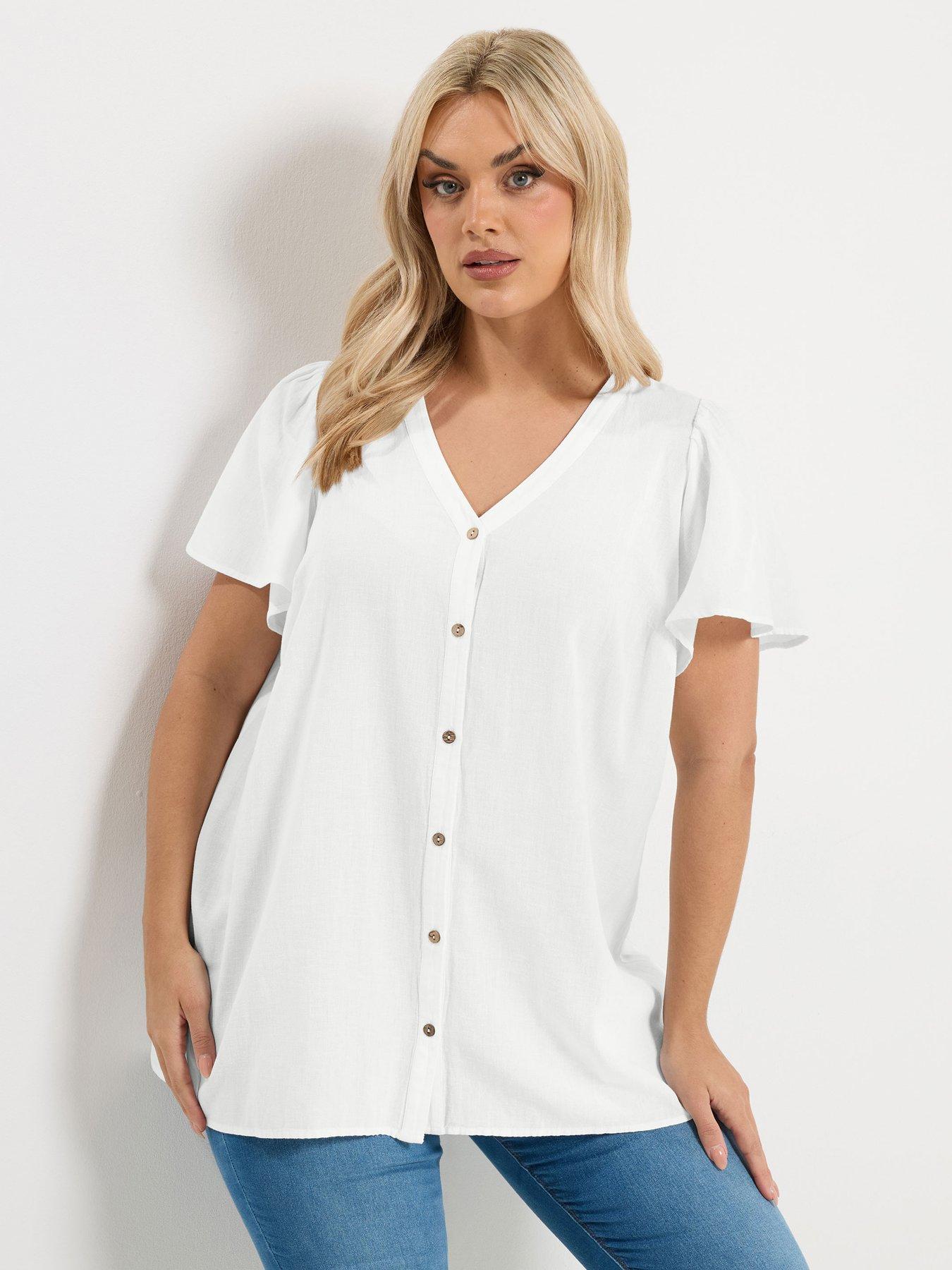 yours-curve-linen-short-sleeve-blouse-whitefront