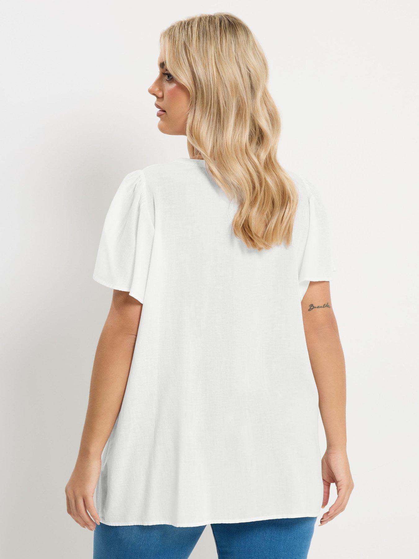 yours-curve-linen-short-sleeve-blouse-whitestillFront