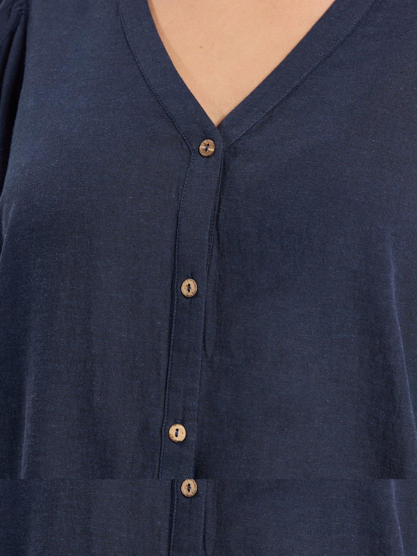 yours-curve-linen-short-sleeve-blouse-blueoutfit