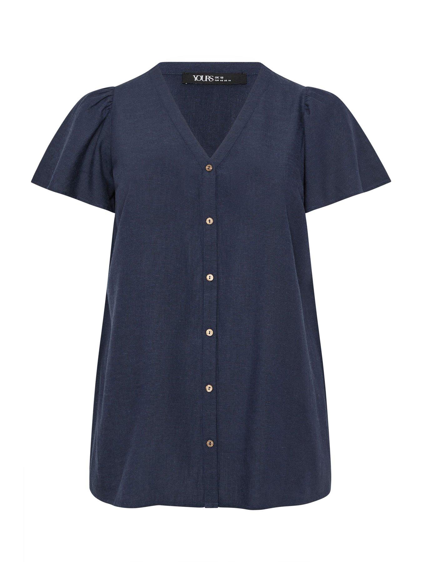 yours-curve-linen-short-sleeve-blouse-bluedetail