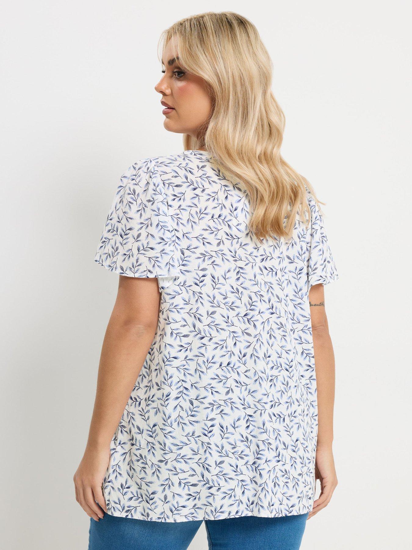 yours-curve-linen-short-sleeve-blouse-bluestillFront