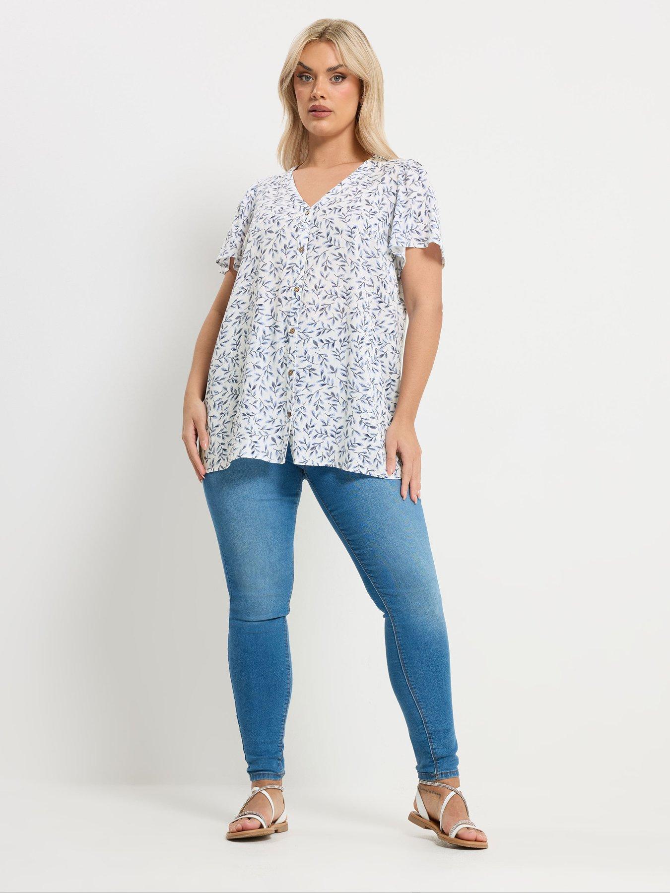 yours-curve-linen-short-sleeve-blouse-blueback