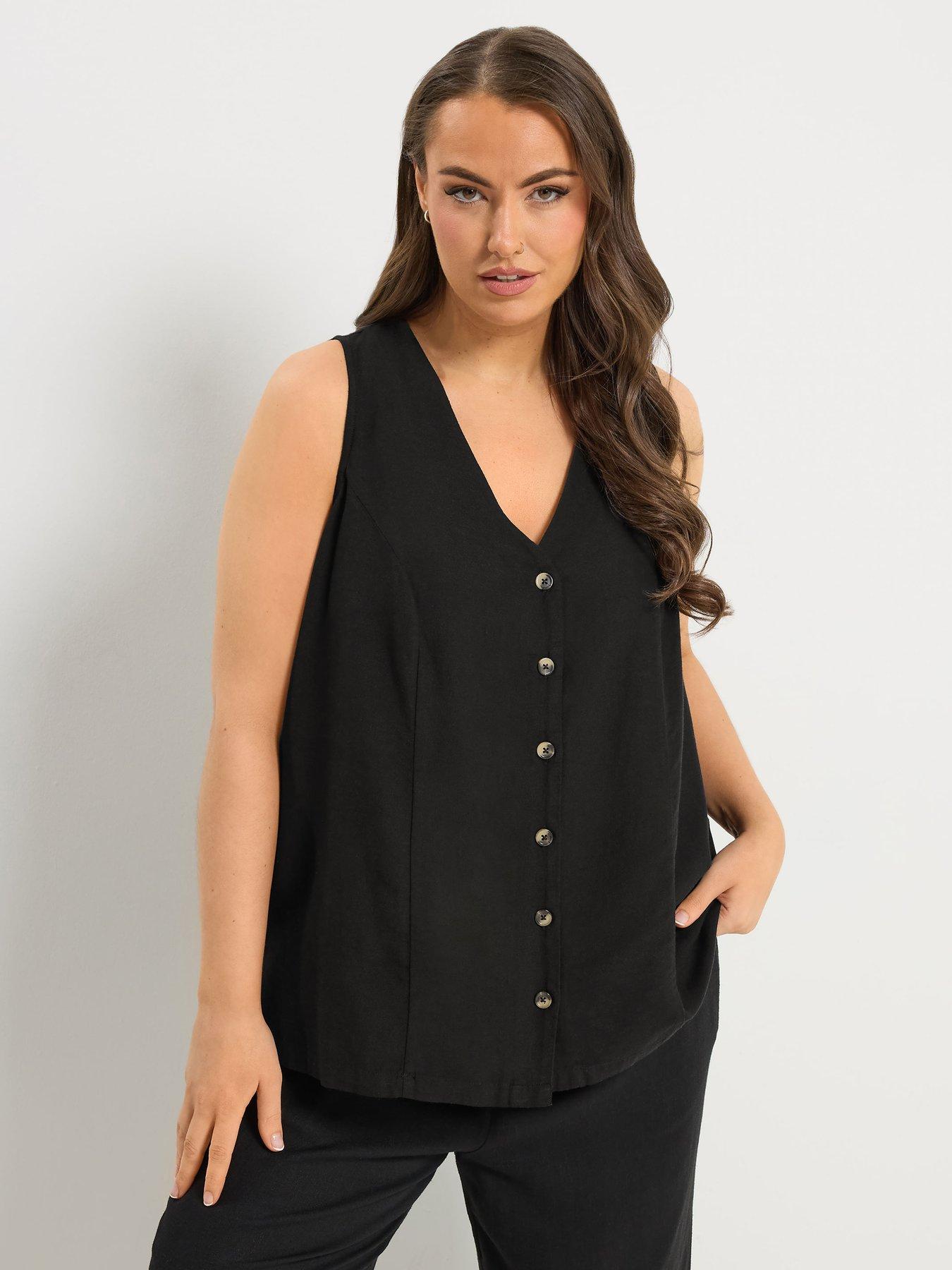 Yours Curve Linen Waistcoat Vest - Black