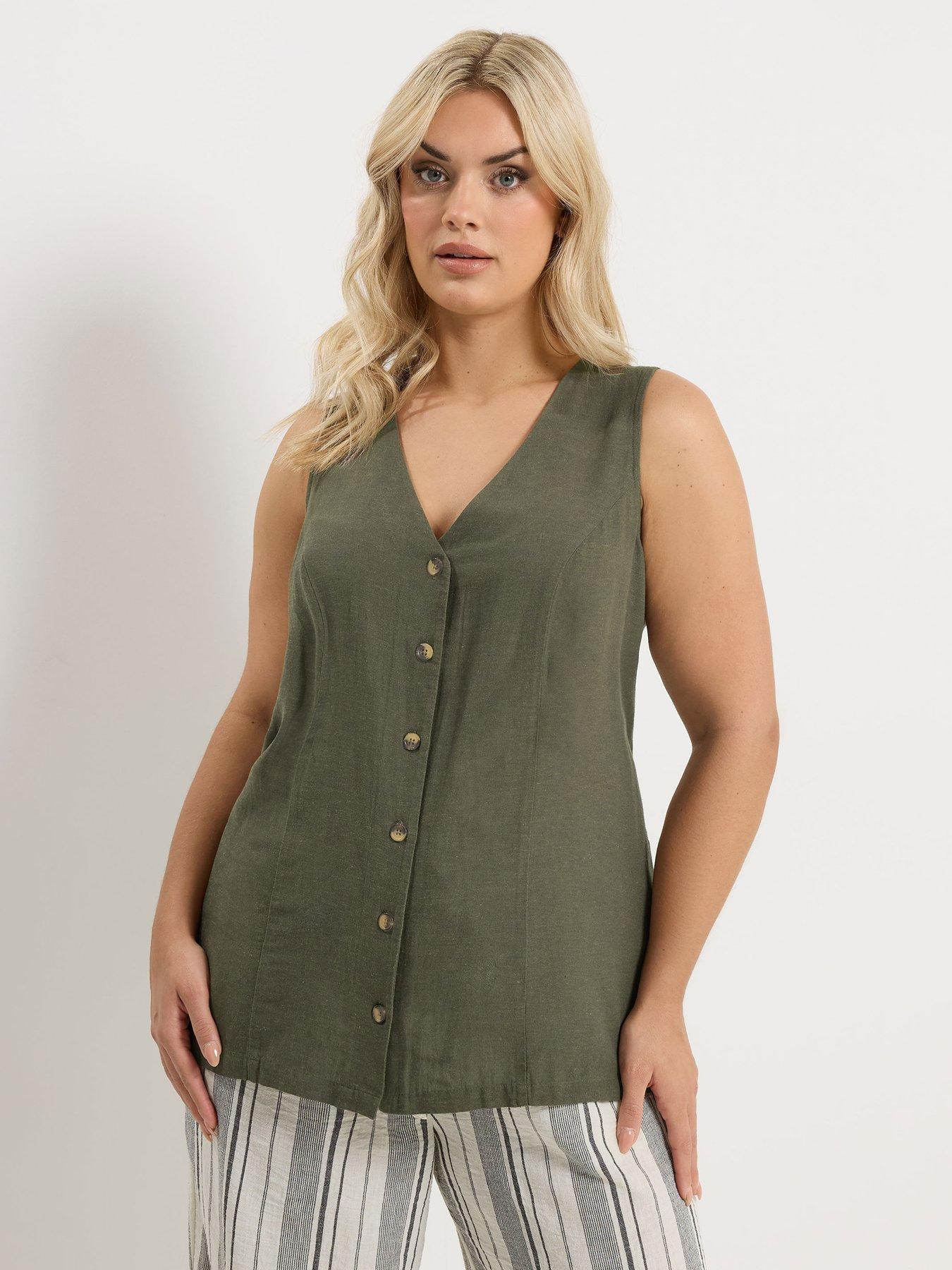 Image 1 of 5 of Yours Curve Linen Waistcoat Vest - Green