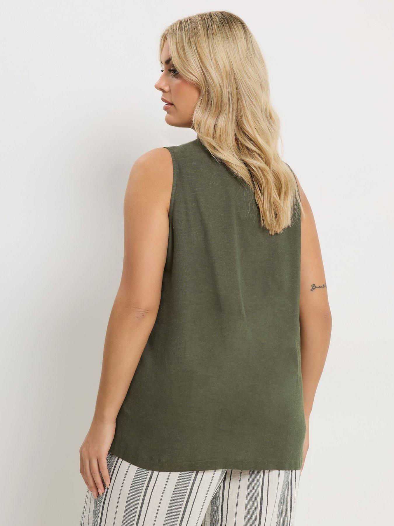 Image 2 of 5 of Yours Curve Linen Waistcoat Vest - Green