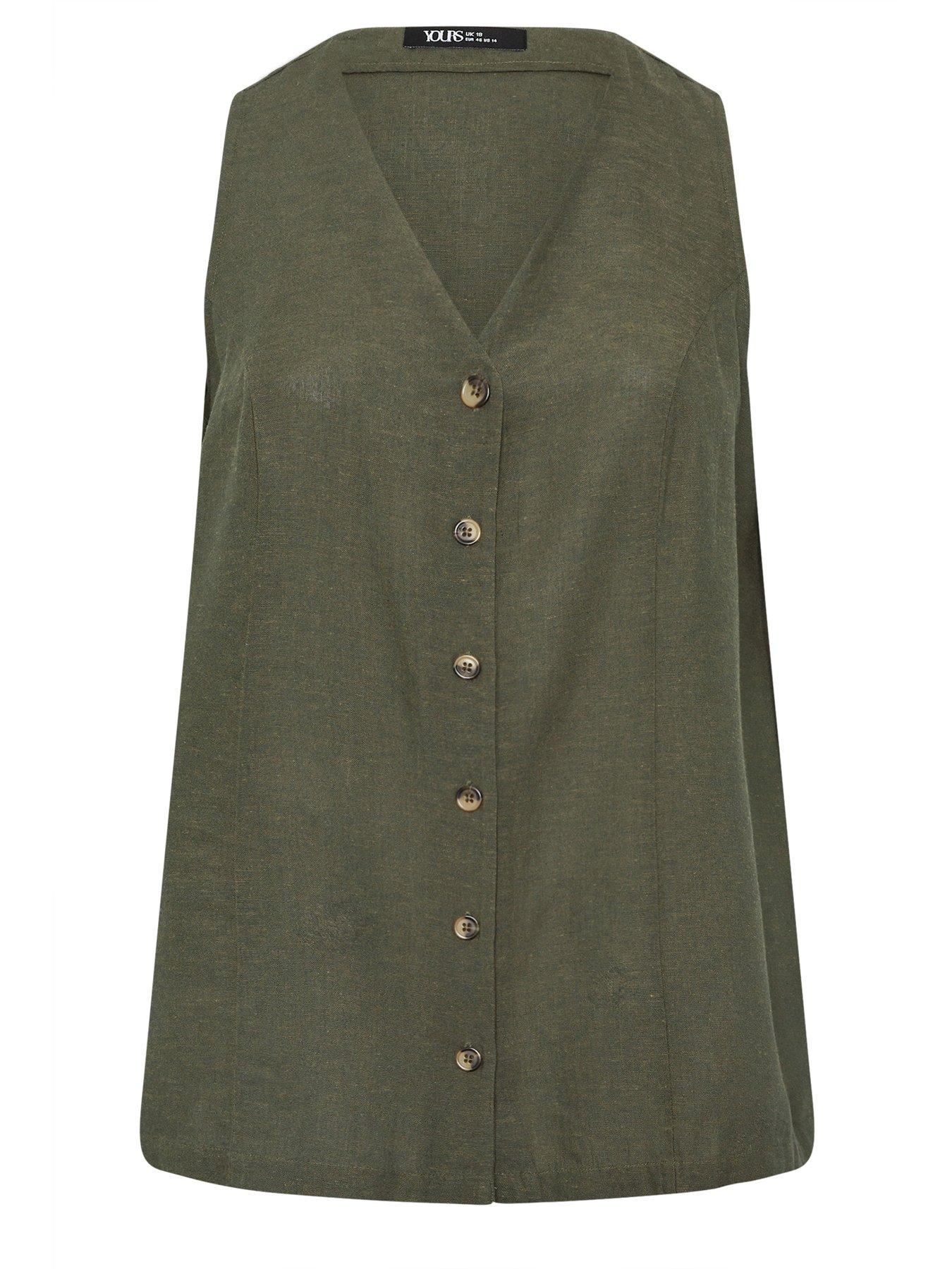 Image 5 of 5 of Yours Curve Linen Waistcoat Vest - Green