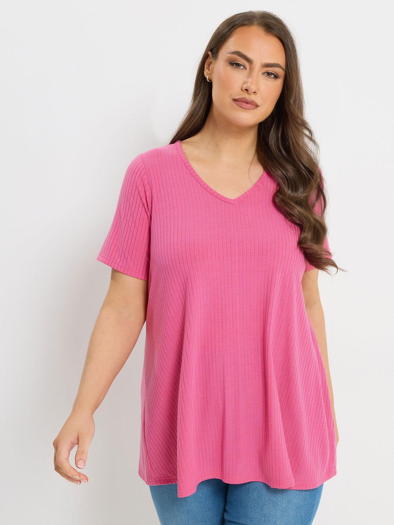 yours-curve-rib-swing-t-shirt-pinkfront