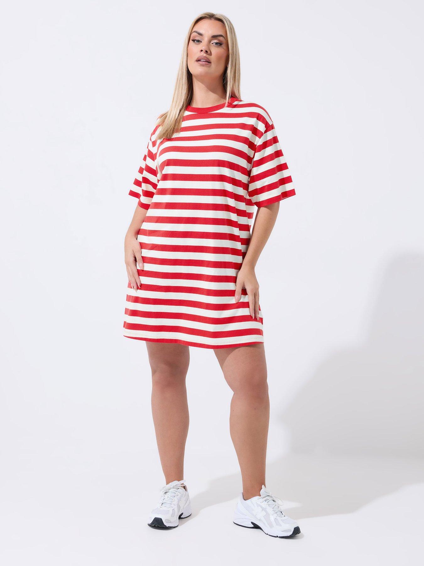 yours-curve-stripe-t-shirt-dress-redfront