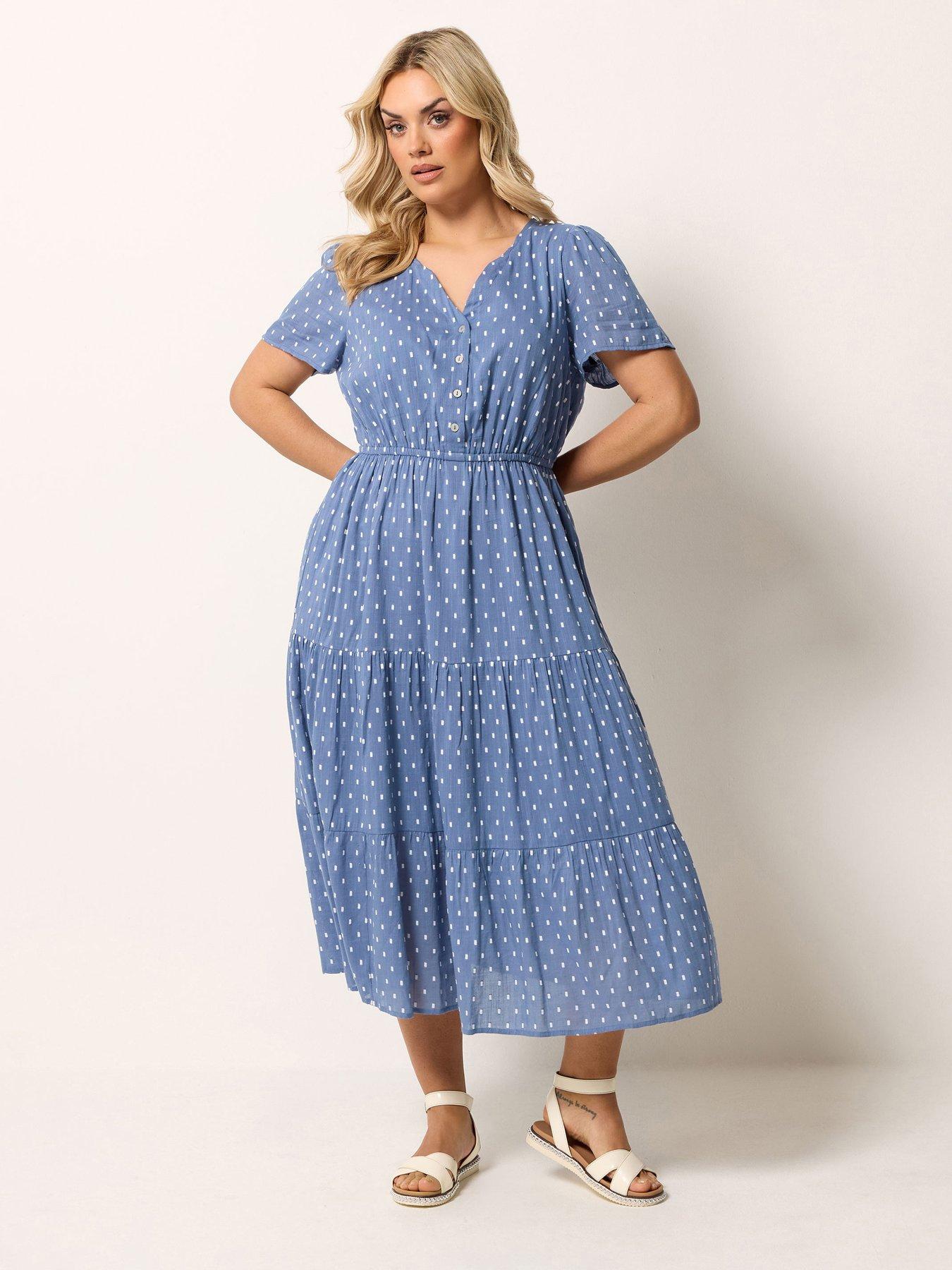 Yours Curve Notch Neck Tiered Dress - Blue