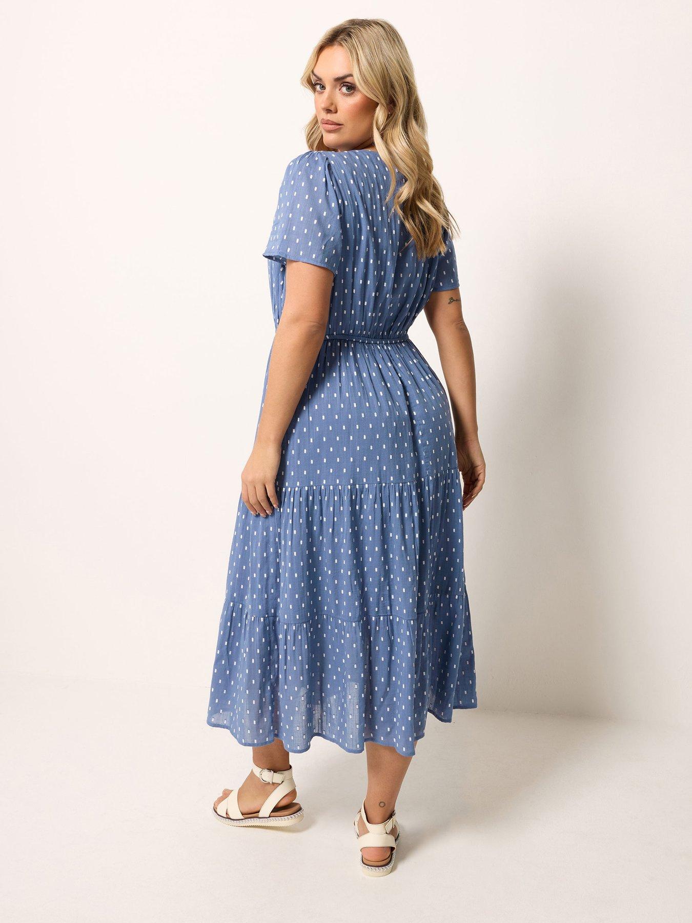 Image 2 of 4 of Yours Curve Notch Neck Tiered Dress - Blue
