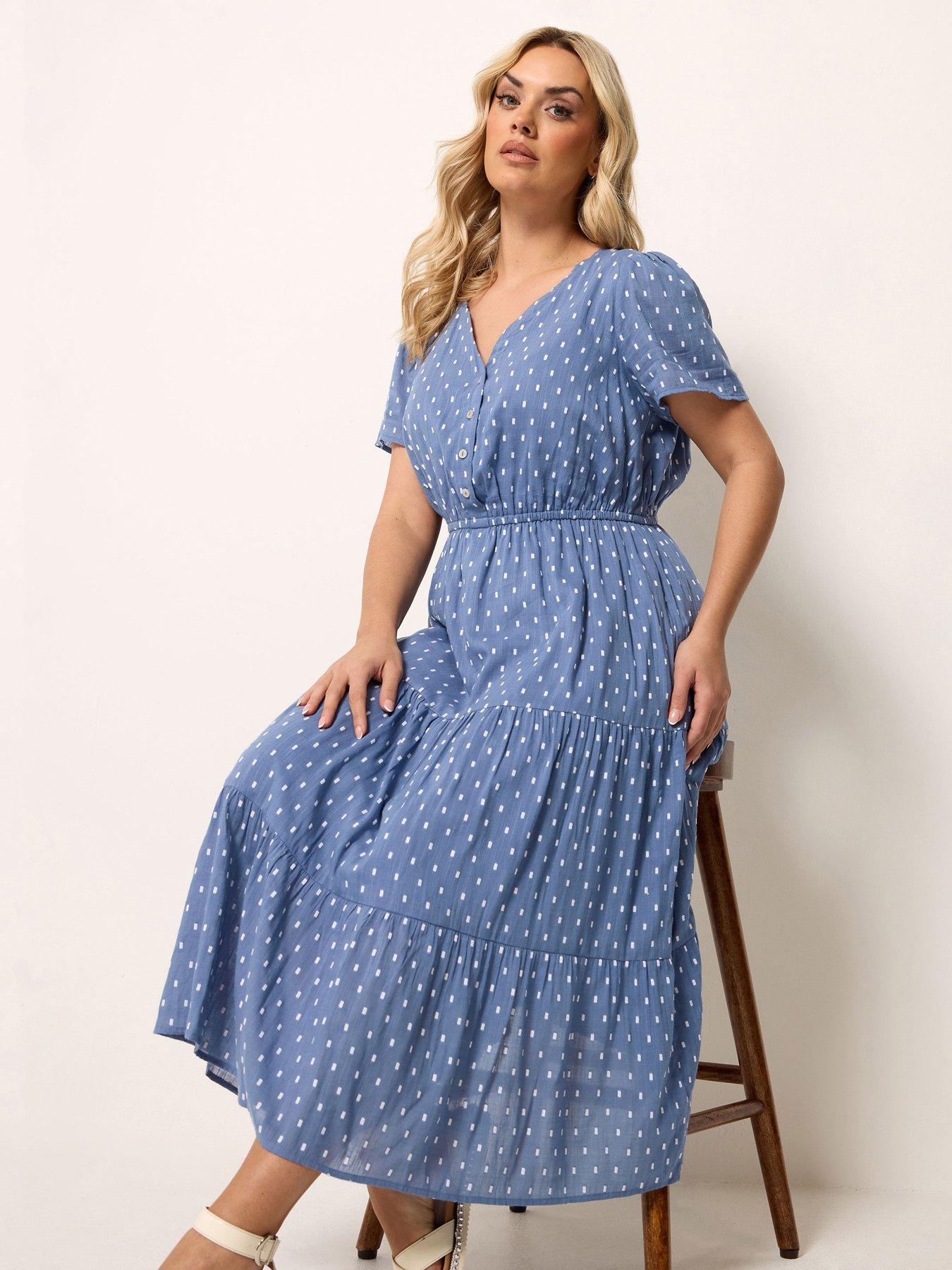 Image 3 of 4 of Yours Curve Notch Neck Tiered Dress - Blue