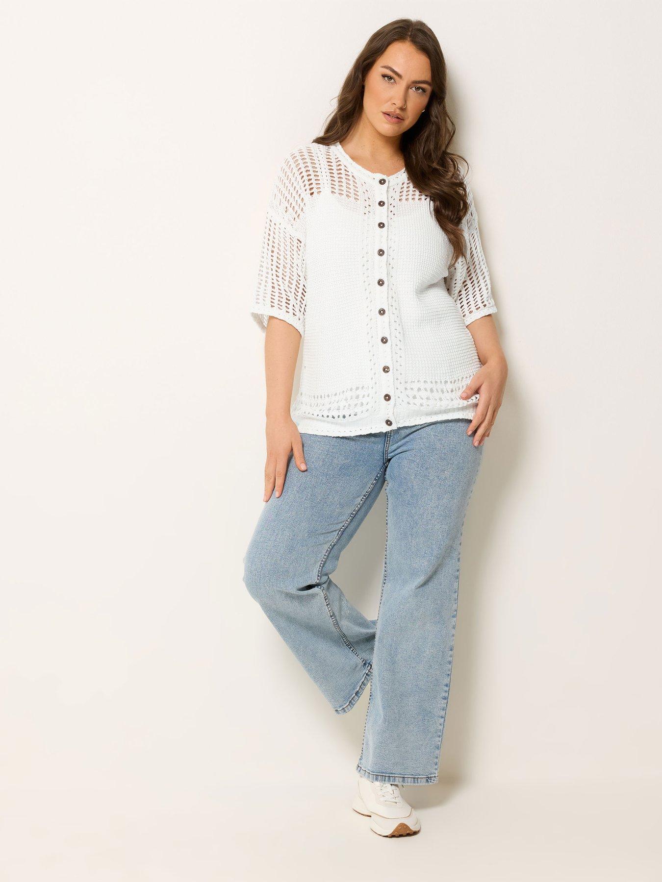 Image 3 of 5 of Yours Curve Short Sleeve Button Through Cardigan - Cream