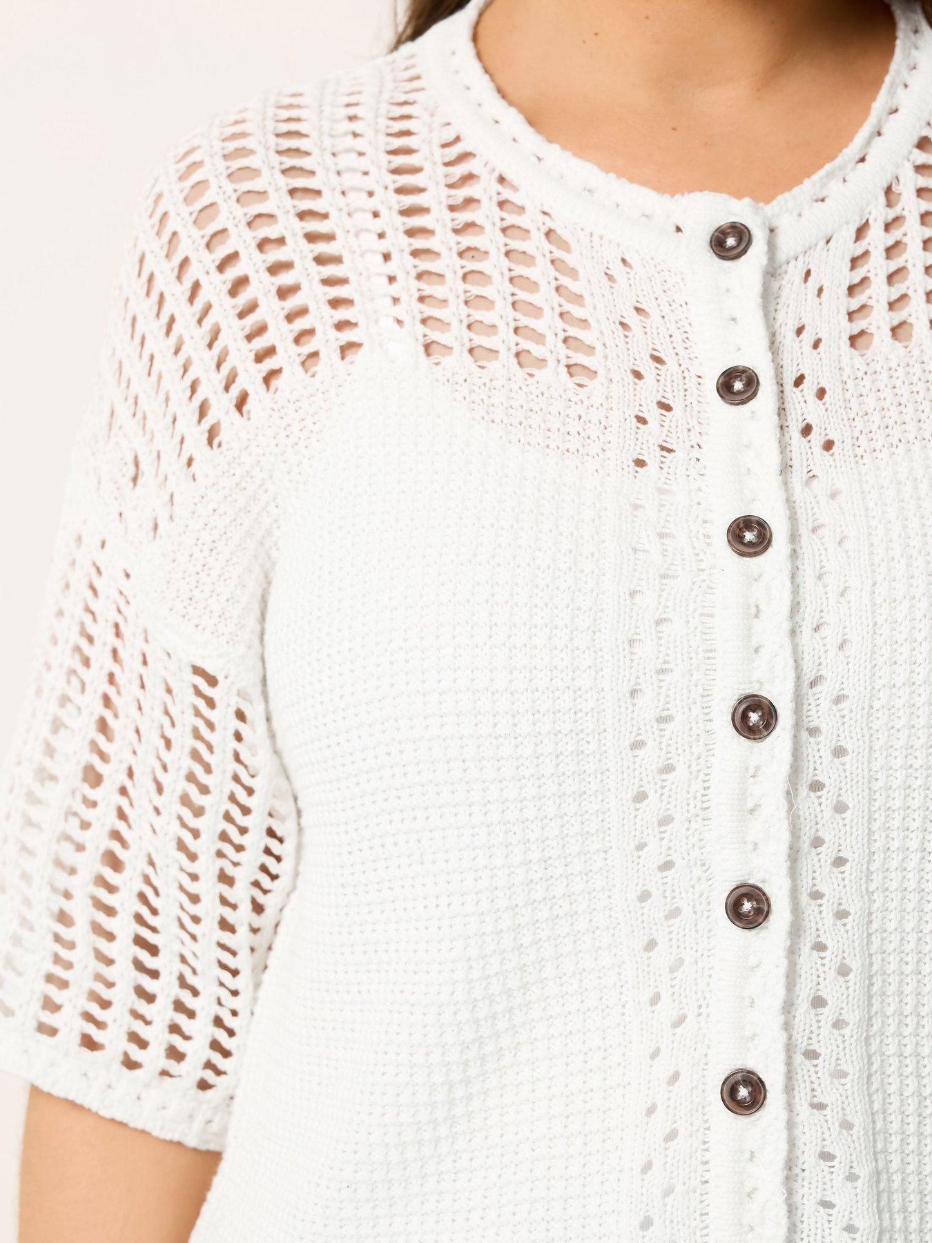 Image 4 of 5 of Yours Curve Short Sleeve Button Through Cardigan - Cream
