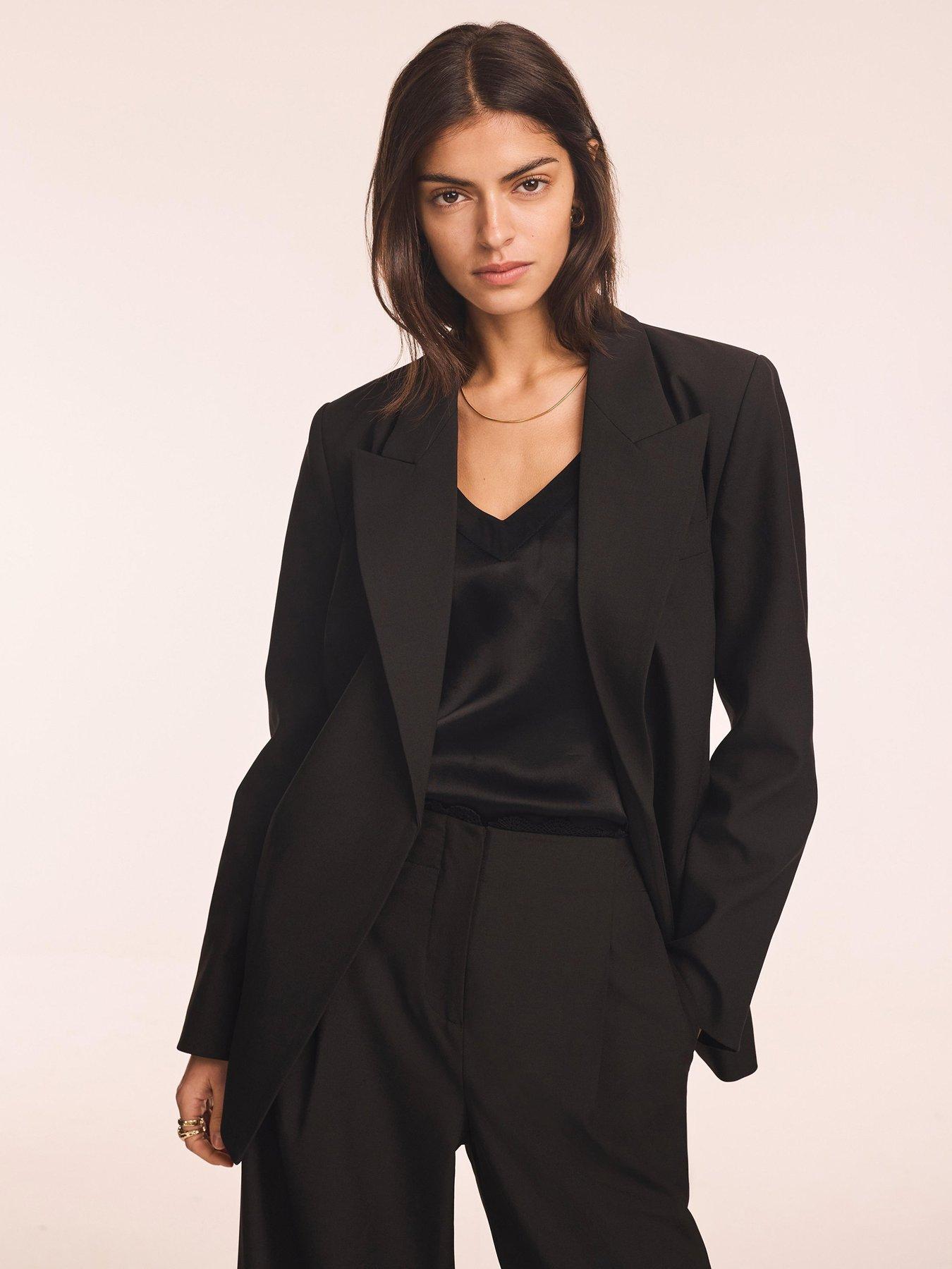 Image 1 of 6 of Mint Velvet Double Breasted Longline Blazer - Black