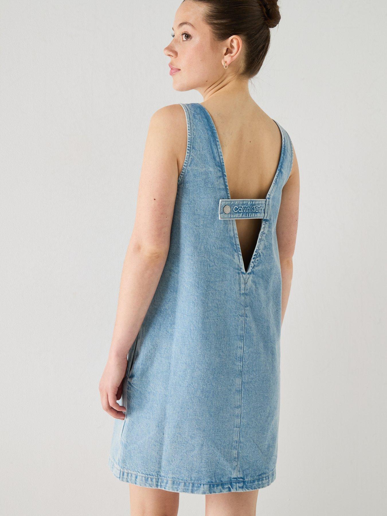 Image 2 of 5 of Calvin Klein Jeans V-Neck Denim Shift Dress - CK Aquatic