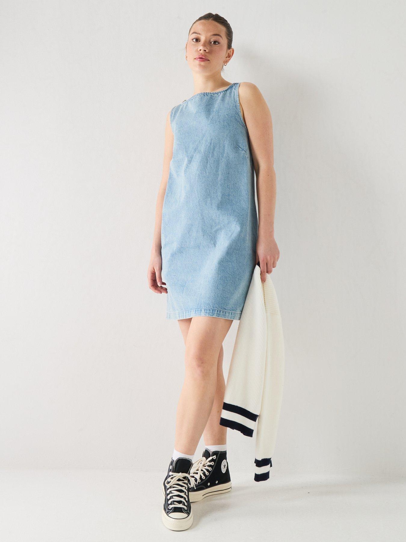 Image 3 of 5 of Calvin Klein Jeans V-Neck Denim Shift Dress - CK Aquatic