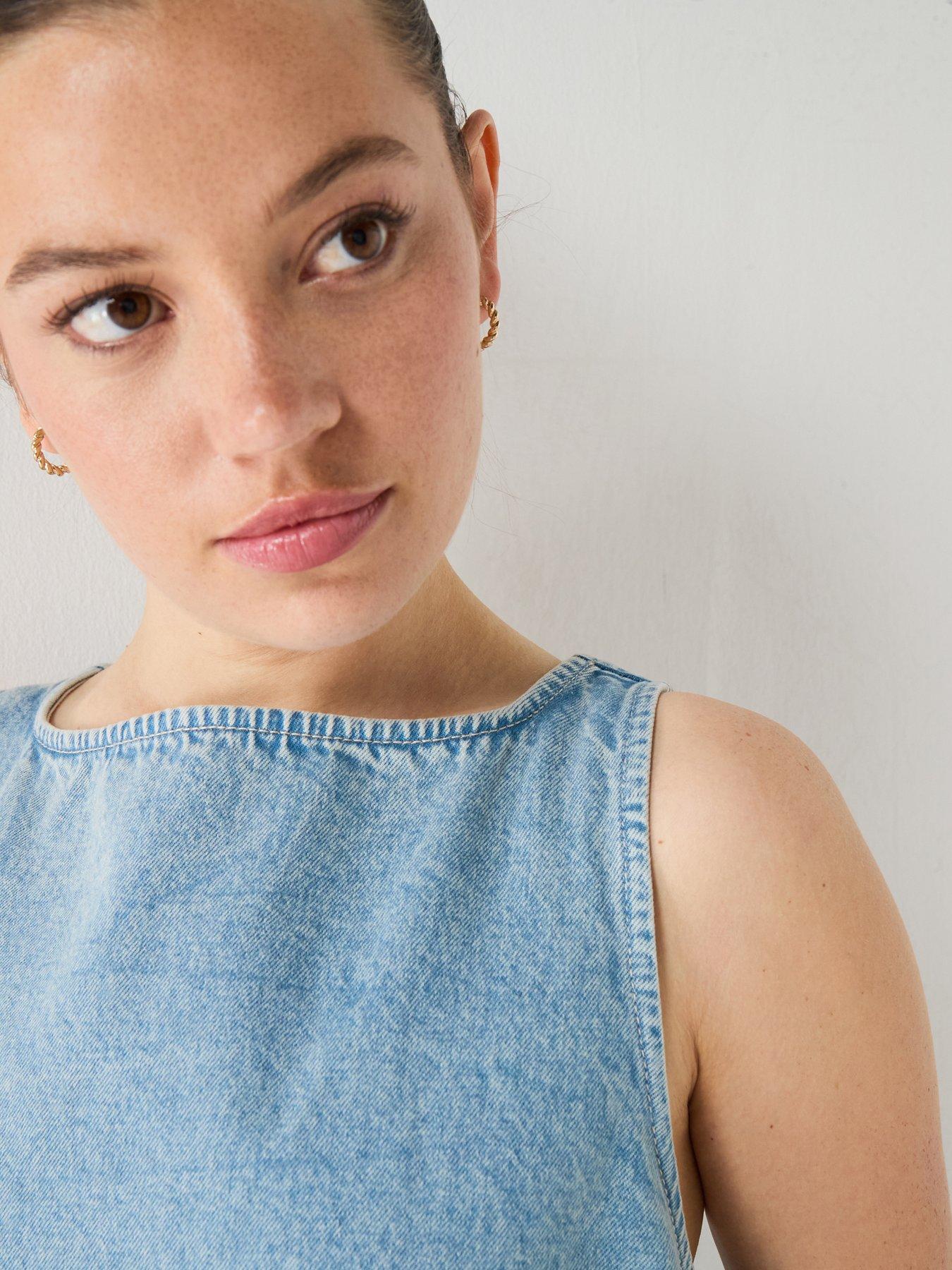 Image 4 of 5 of Calvin Klein Jeans V-Neck Denim Shift Dress - CK Aquatic