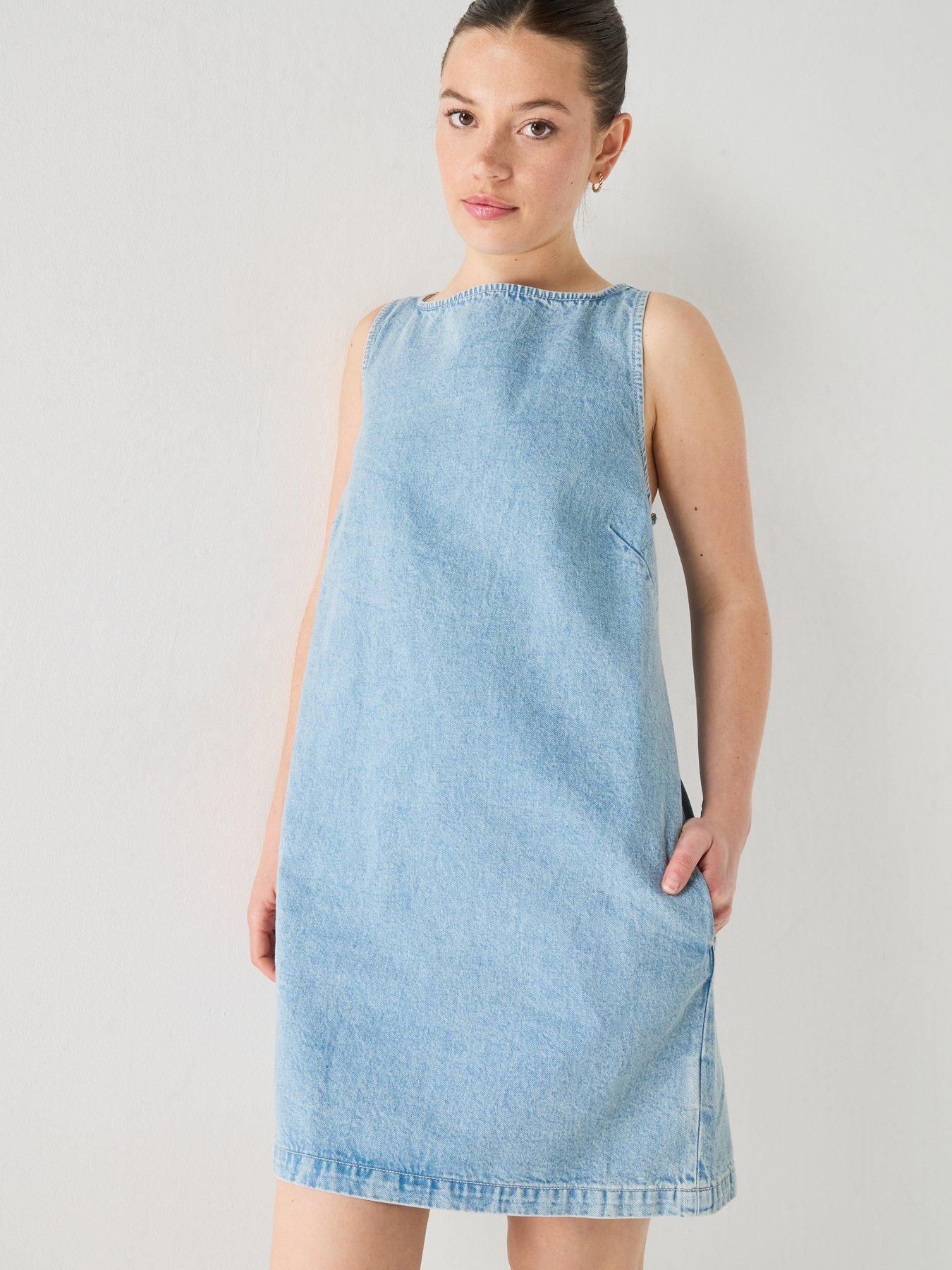 Image 5 of 5 of Calvin Klein Jeans V-Neck Denim Shift Dress - CK Aquatic